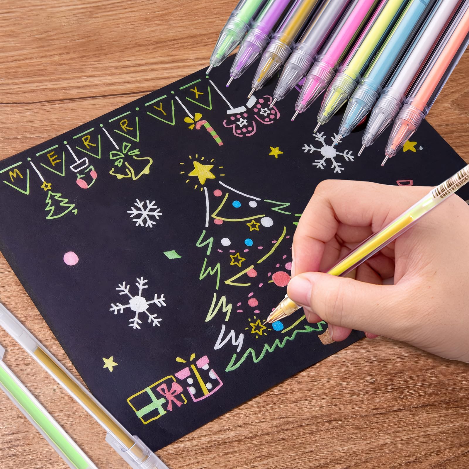 ertlutw 18 Pcs Coloured GelPens Kids,0.5mm GlitterPens,GlitterGel Pen,GlitterMarkers For Adult Colouring Books GelPens For Colouring Christmas Cards Writing Journal Crafting,School,Metallic Pen - Image 4
