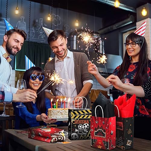 Miniatura 6 de Funrous 24 bolsas de fiesta nocturna de película con papel de seda, bolsas de recuerdo de película con asas, regalo de regalo para niños,