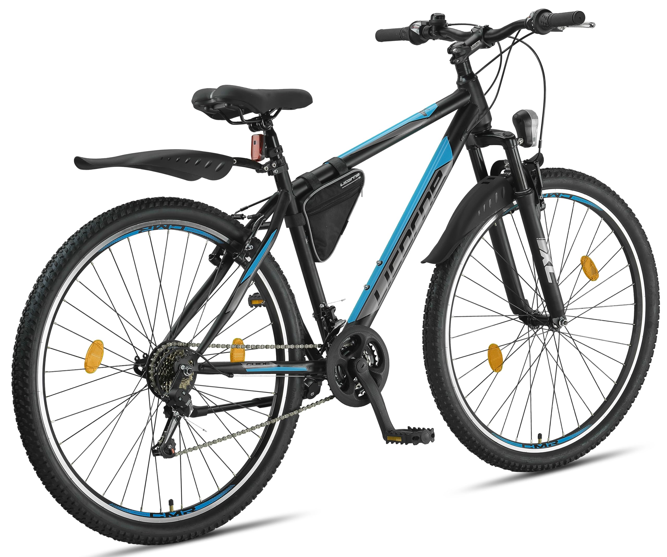 Licorne Bike Guide Premium Mountain Bike 29 pollici – Forcella ammortizzata MTB con freni a disco – Qualità tedesca – Per ragazzi e adulti (nero/blu)