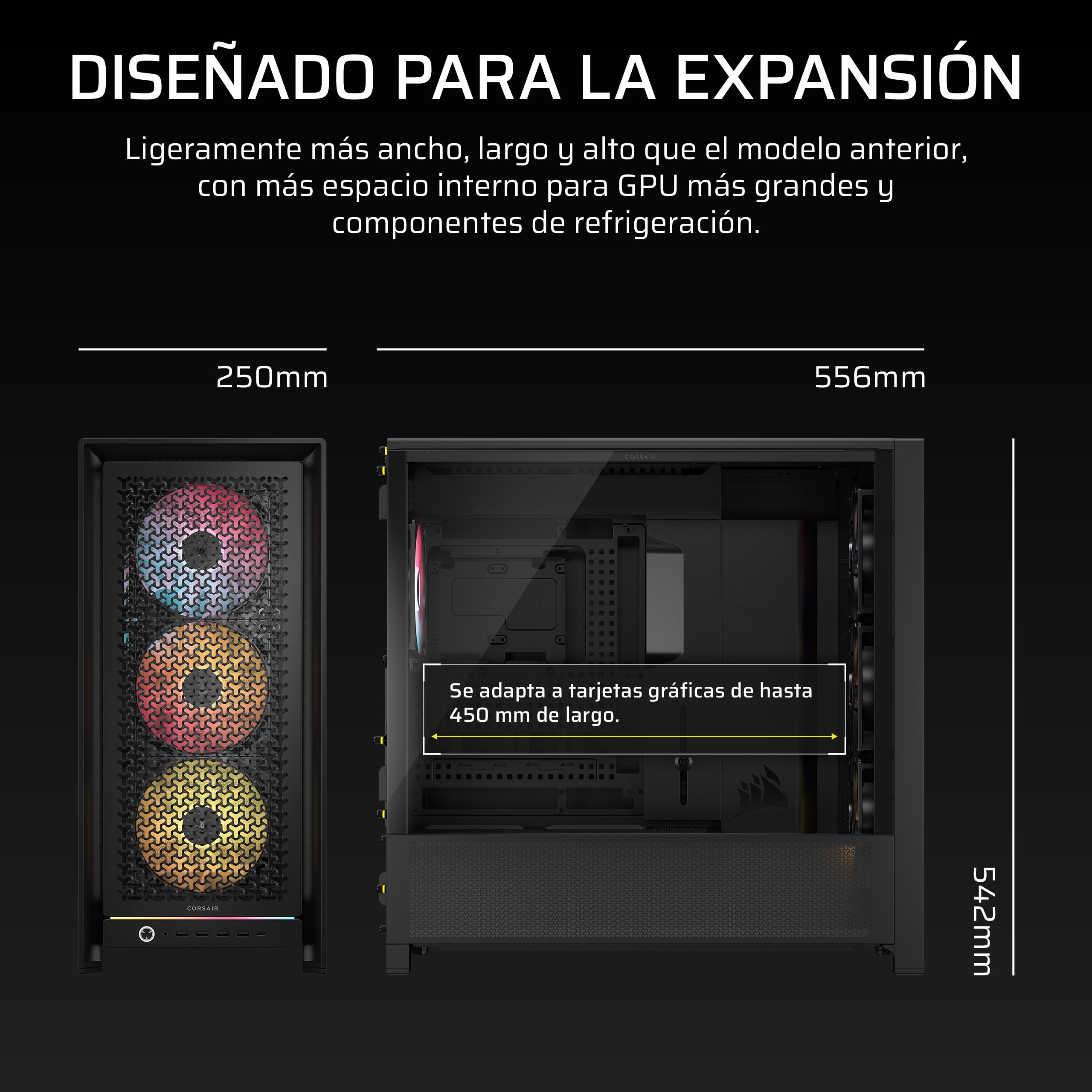 CORSAIR Frame 5000D RS ARGB Caja Modular Mid-Tower de Gran Flujo de Aire para PC – 4X Ventiladores RS Preinstalados, Sistema de Montaje de Ventiladores InfiniRail – Negro