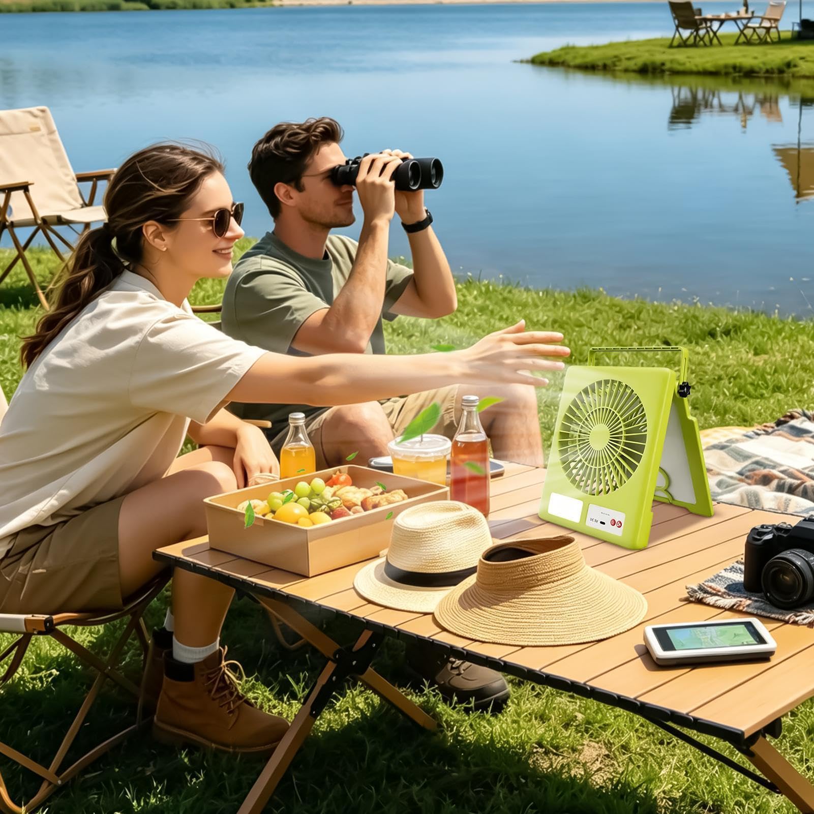 Generico Ventilatori Per Esterni Ricaricabile e Portatile con Luce LED | Ventilatori per Tende da Campeggio Per Tende Spiaggia Festival Casa Escursionismo Pesca Viaggio