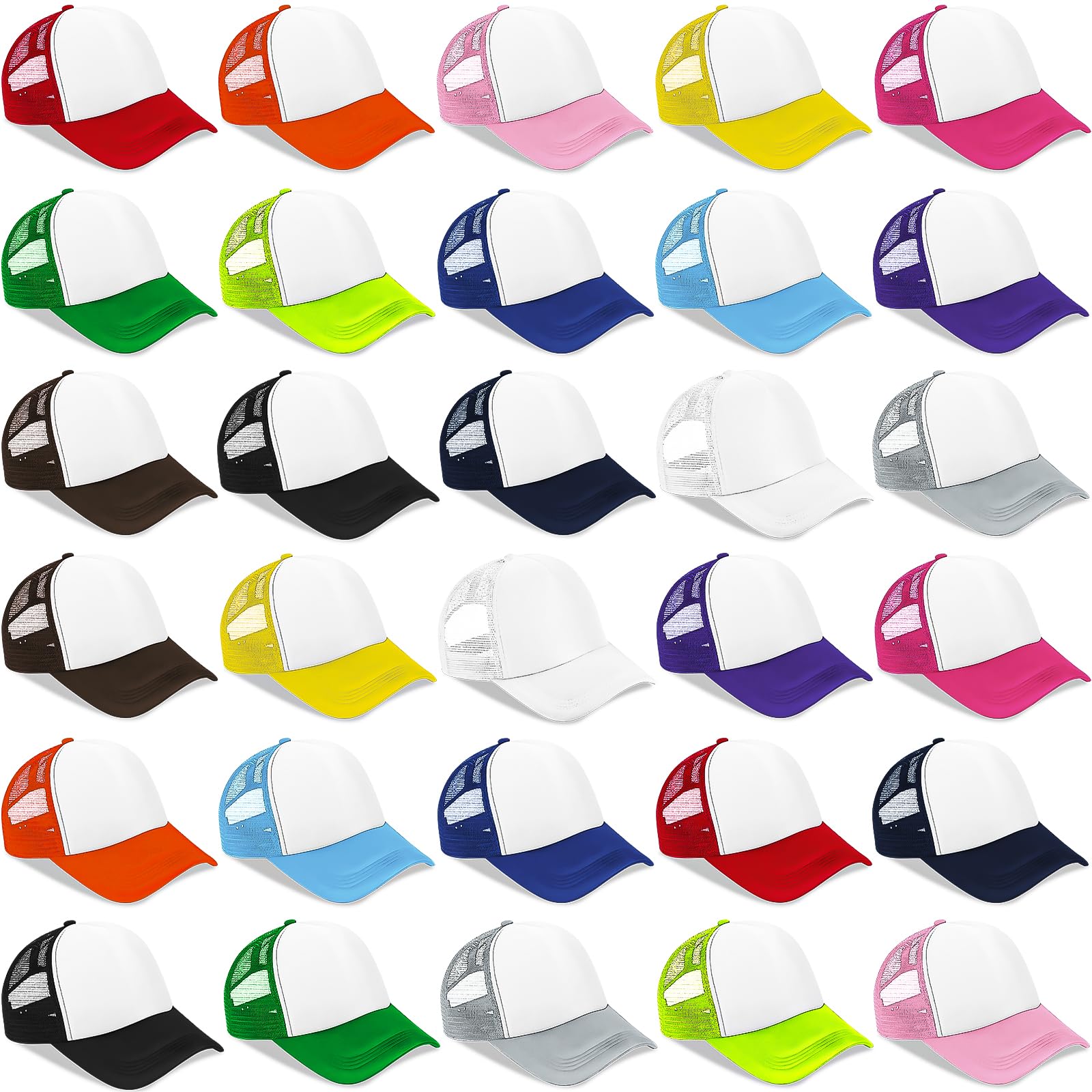 Set di 30 cappelli a sublimazione per bambini, cappello da baseball fai da te, in rete, per 15 colori, 54-56 cm