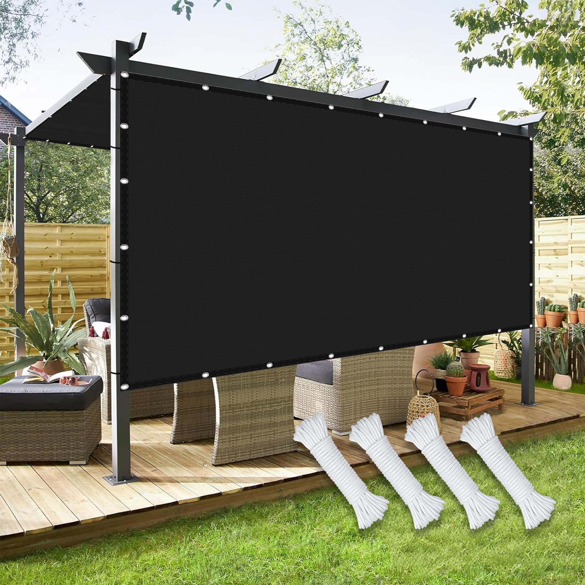 Schattiernetz mit Ösen 2 x 2.9 m 98% Uv-Schutz Reißfest Wetterfest Sonnensegel Sonnensegel Leicht Und Haltbarkeit für Balkon Terrasse, Schwarz