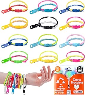 UpBrands 144 Fidget Toys Party Favors for Kids, Friendship Zipper Bracelets 7 ½ “ Sensory Bulk Set Neon Colors, Kit for Valentines, Birthday, Goodie Bags, Easter Egg Basket Stuffers, Pinata Filler