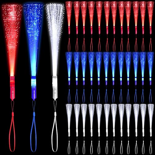 Miniatura 7 de Paquete de 24 varitas de fibra óptica de brillo rojo a granel enormes varitas luminosas de 14.2 pulgadas con 3 modos de luz para Navidad, día de San