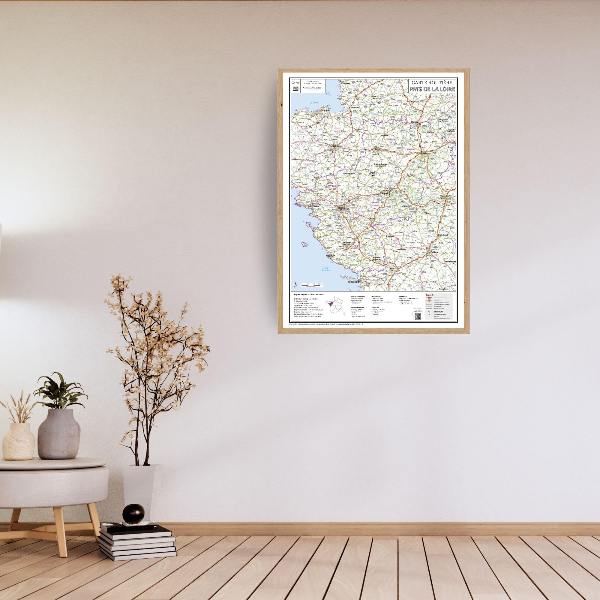 Carte routière de la région Pays de la Loire - Poster plastifié 100x70 cm - Édition 2026