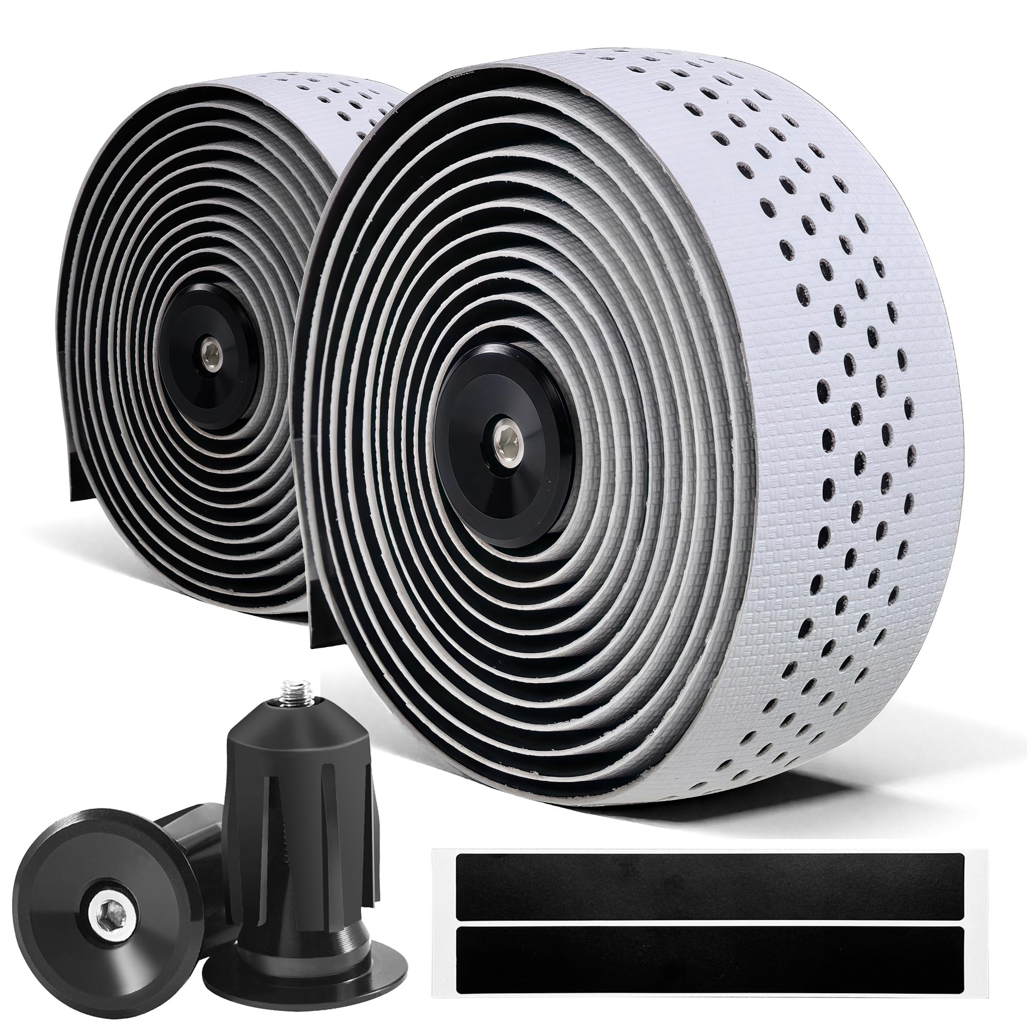 CLUTUTJL Road Bike Handlebar Tapes, White Bicycle Bar Tape with High Stain Resistance Silicone Surface, Shock Absorbing EVA Bike Grip Tapes for Handlebar (Set of 2, White/Black) — image 1
