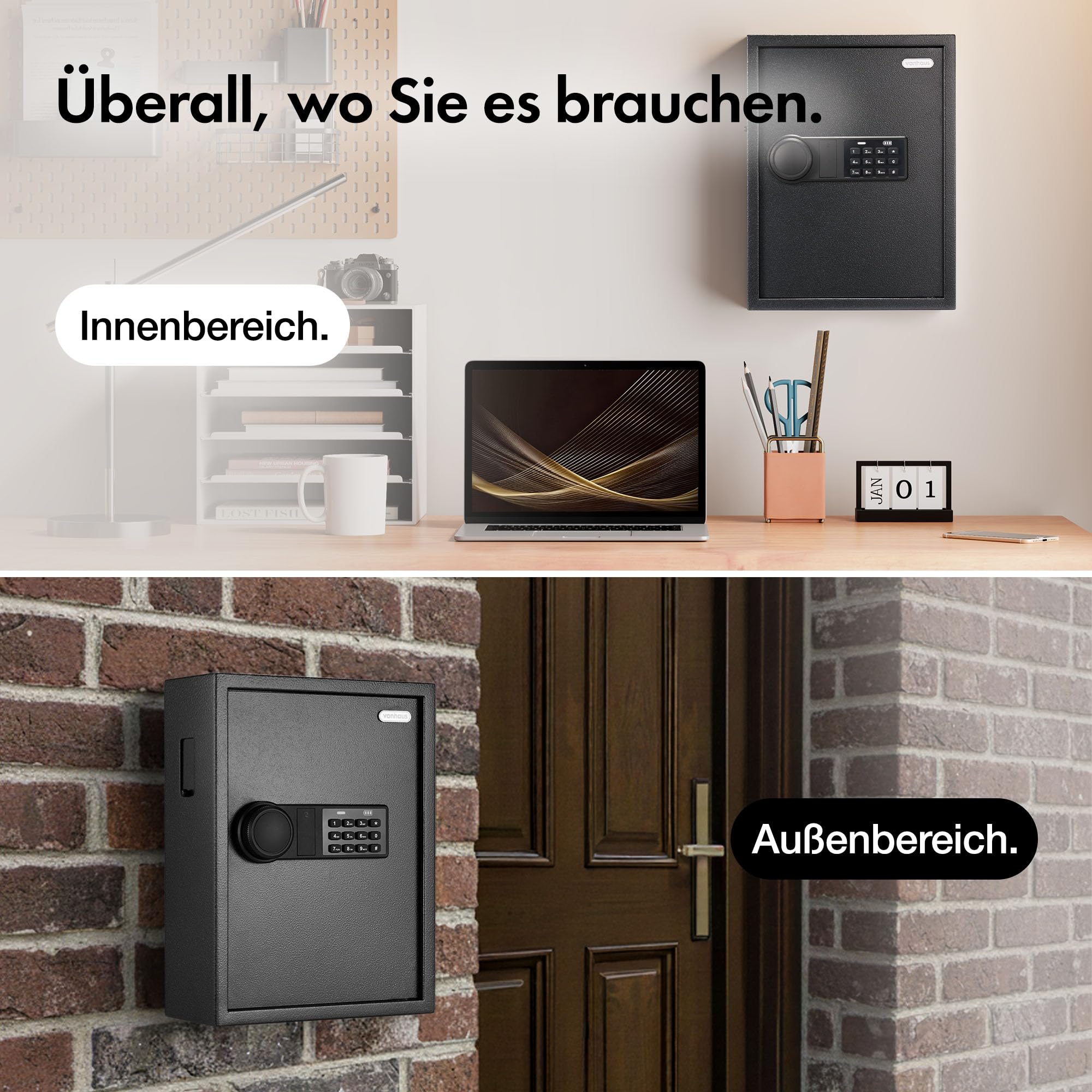 VonHaus Schlüsseltresor mit Zahlocode Wandmontage, Schlüsselkasten für 71 Schlüssel mit Elektronikschloss
