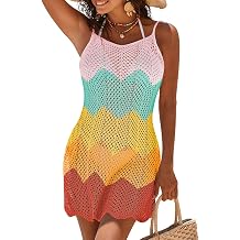 Pink Queen Womens 2026 Summer Crochet Swimsuit Cover Up Beach Bathing Suit Coverup Sheer Mesh Knit Tank Dress