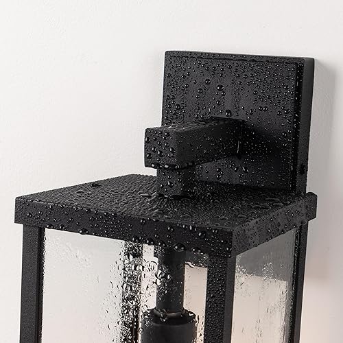 Miniatura 8 de mirrea Aplique de pared clásico para exteriores de 18 pulgadas, 1 luz en negro mate, marco de metal rectangular y pantalla de vidrio transparente,
