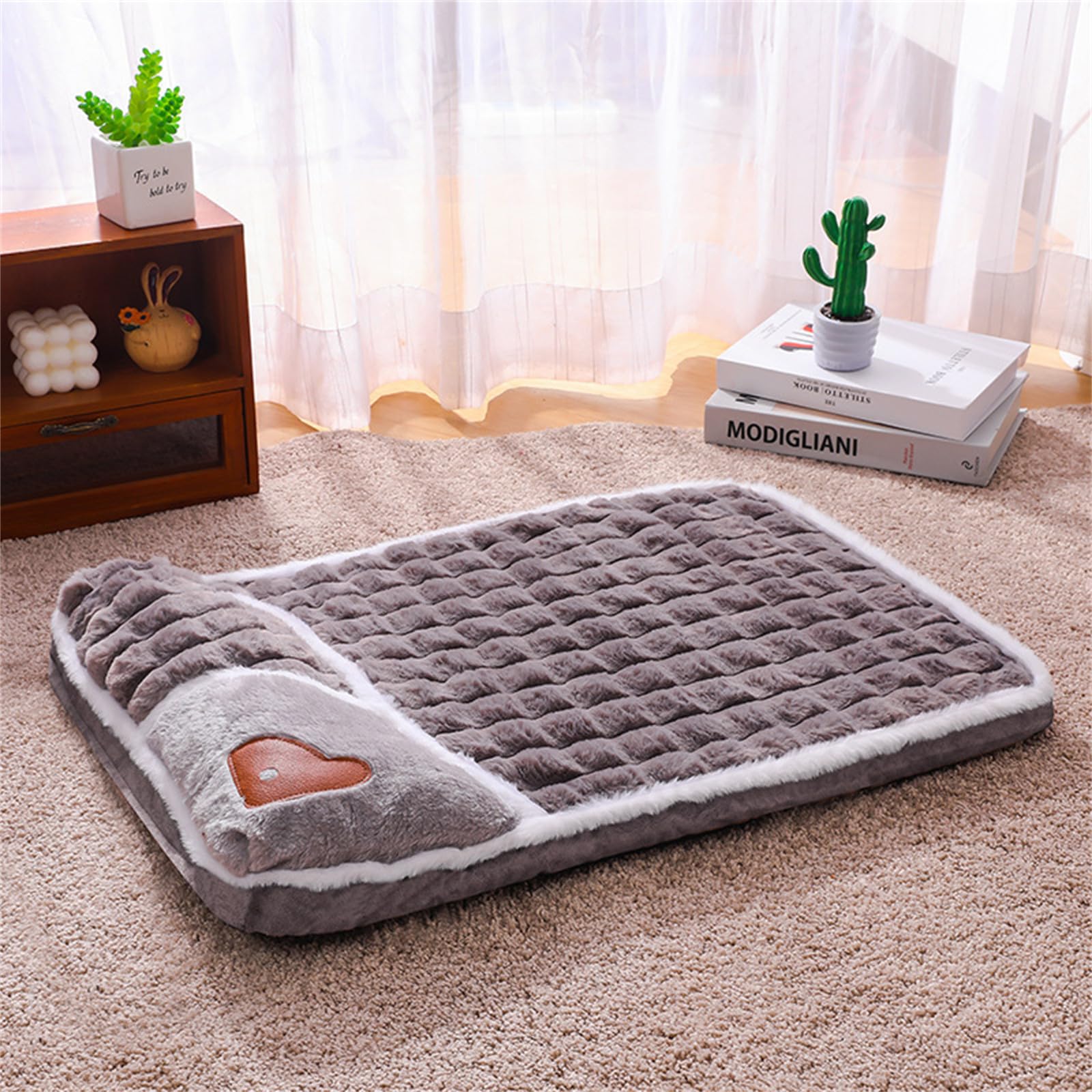 Odot Cama Peluche Perro para Grande Medianos Pequeños, Cama Cojín para Gatos de Felpa, Franela a Cuadros Mascota, Colchoneta, Sofá, Lavable (Gris,L)