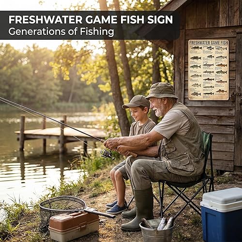 Miniatura 7 de Letrero de estaño vintage Regalo para niños amantes de la pesca Conocimientos sobre peces de agua dulce para la cueva del hombre, habitación de los