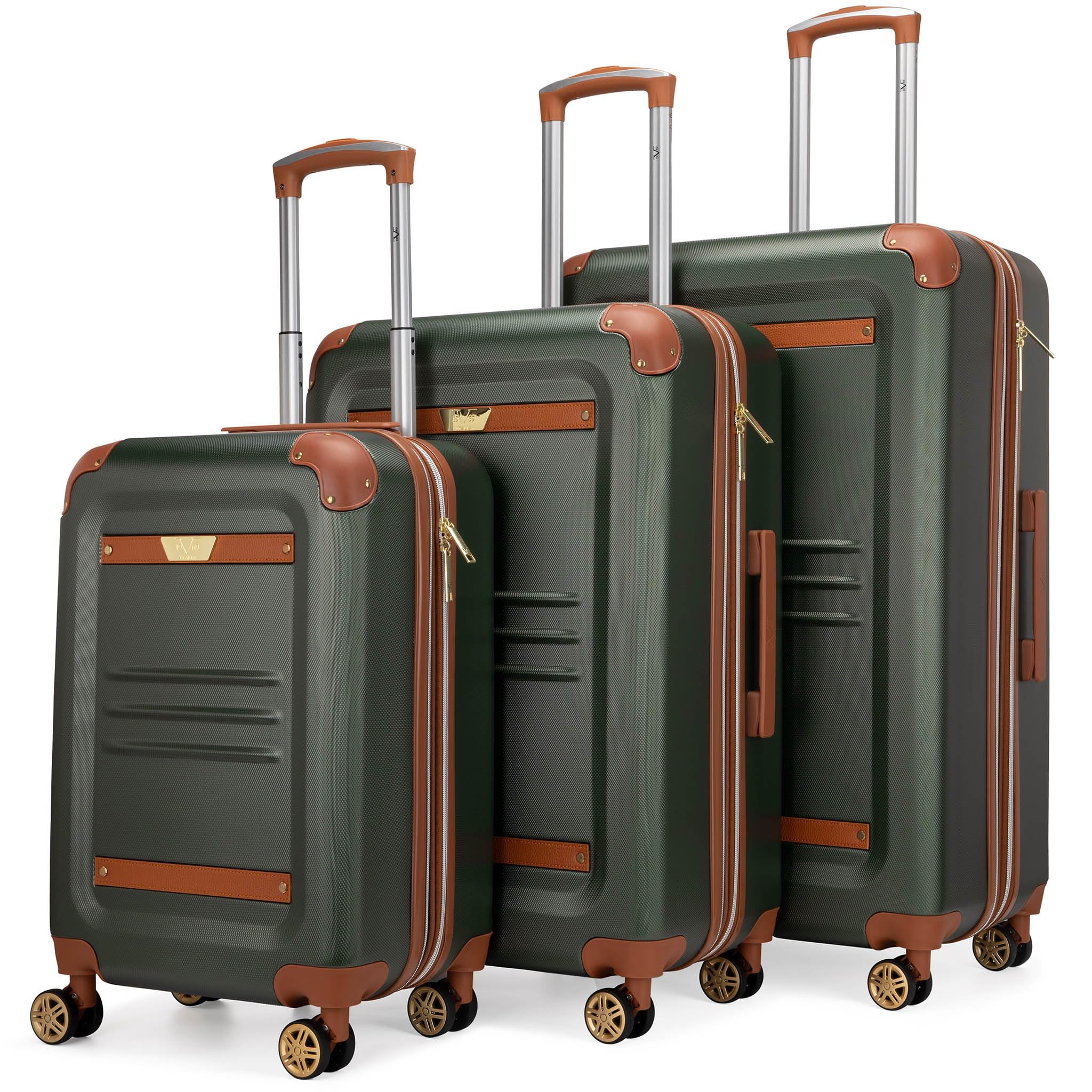 19V69 ITALIA19V69 ITALIA Vintage Expandable Hard Spinner Luggage 3 Piece Set (Olive Green) (VTLUGFD)