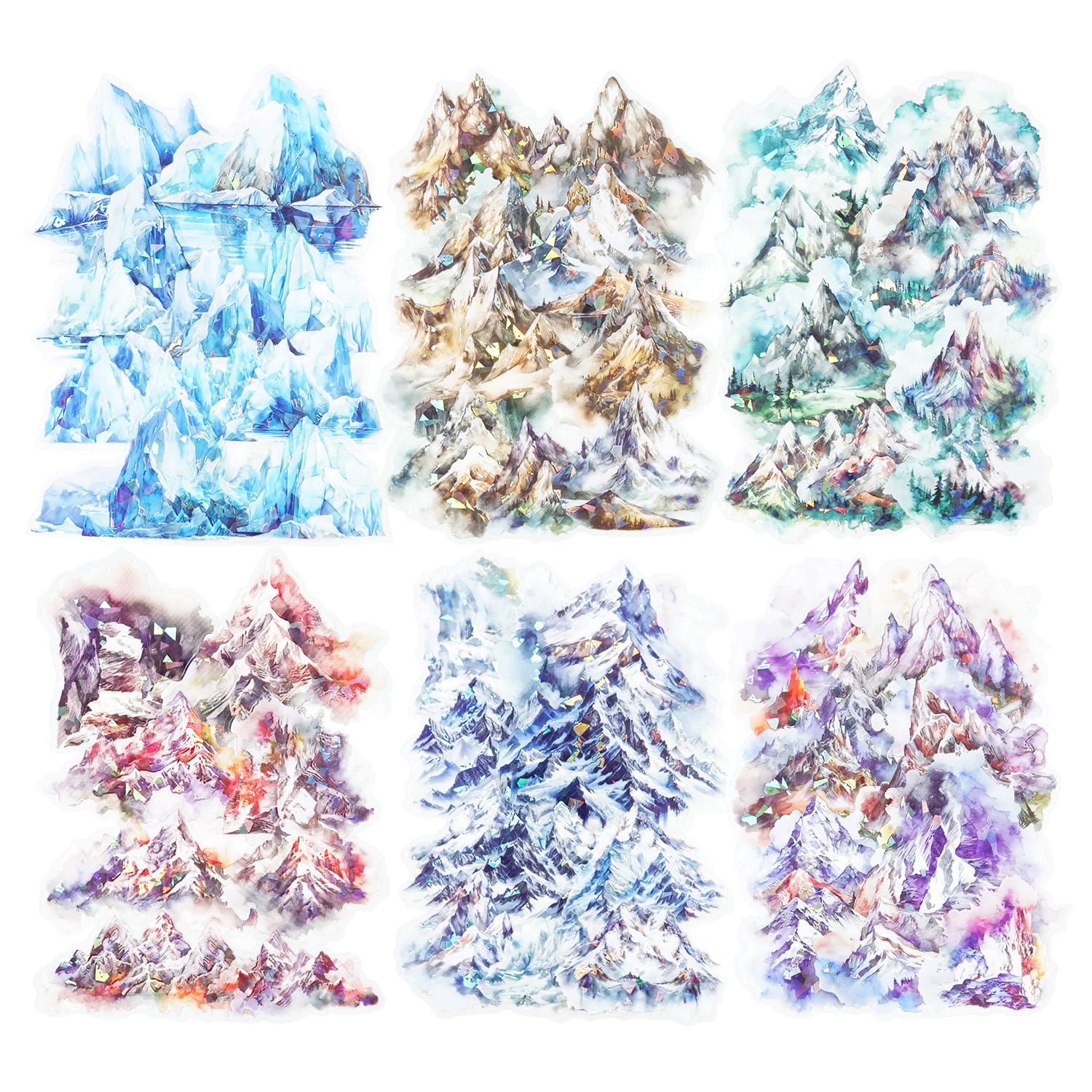 MiyouLuna 60 Pcs Mountain Holographic PET Stickers Set, Landscape Stickers for Scrapbooking, Journaling and DIY Crafts