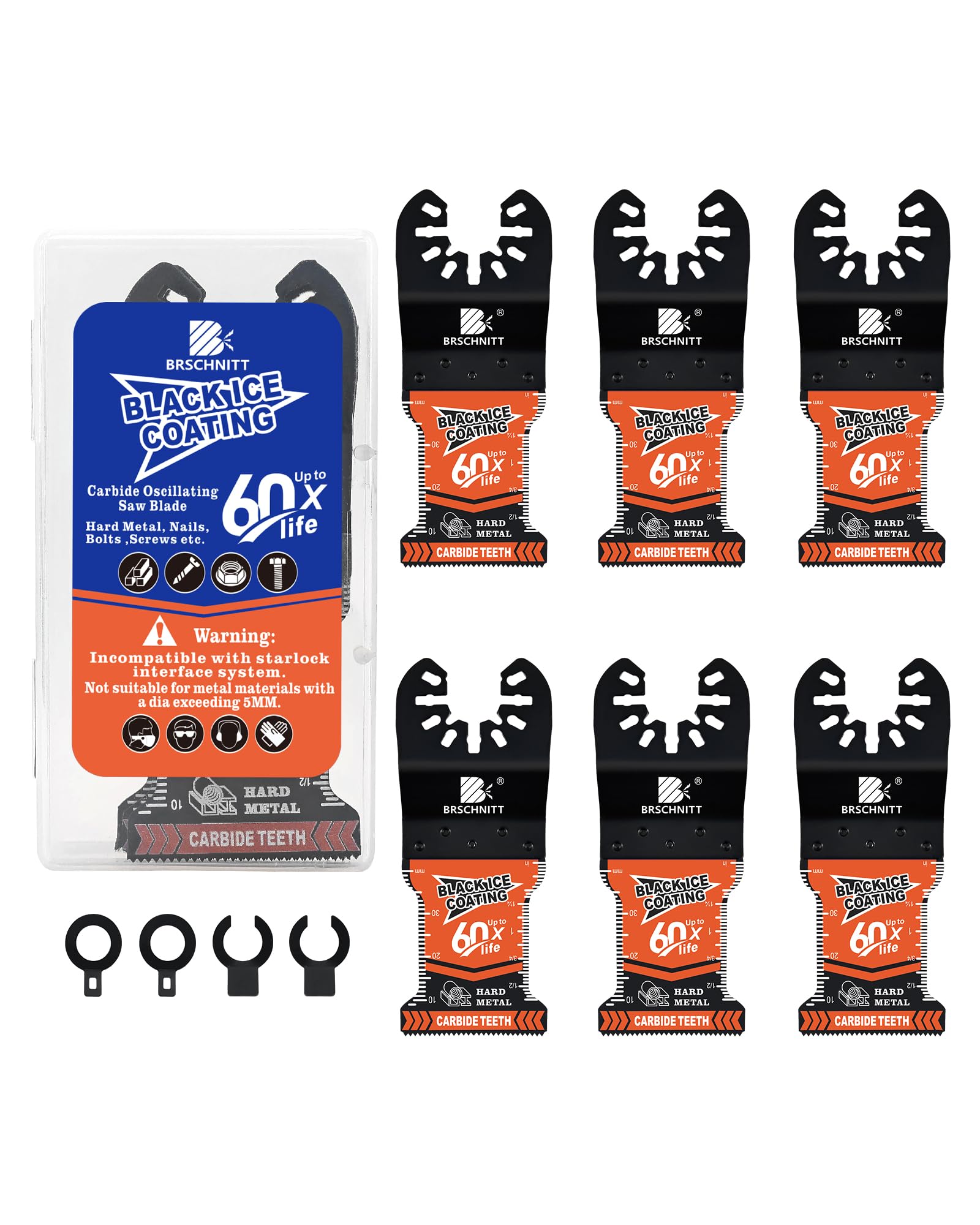 BRSCHNITT Carbide Oscillating Saw Blade,6pcs Multi Tool Blades Quick Release for Hard Metal,Screws, Iron bolts, Nails,Wood