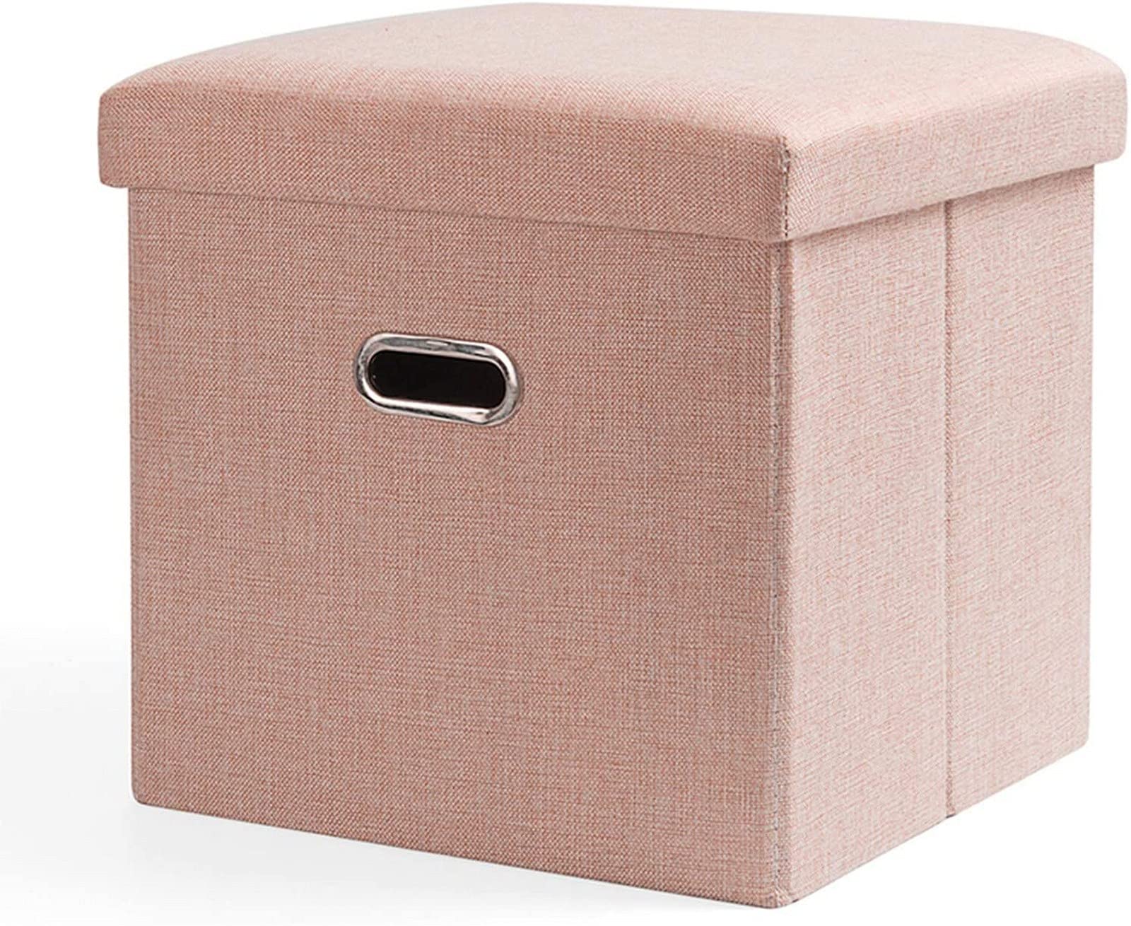 Siège repose-pieds en lin rose pour chambre, ottoman de rangement pliable et tabouret de coiffeuse