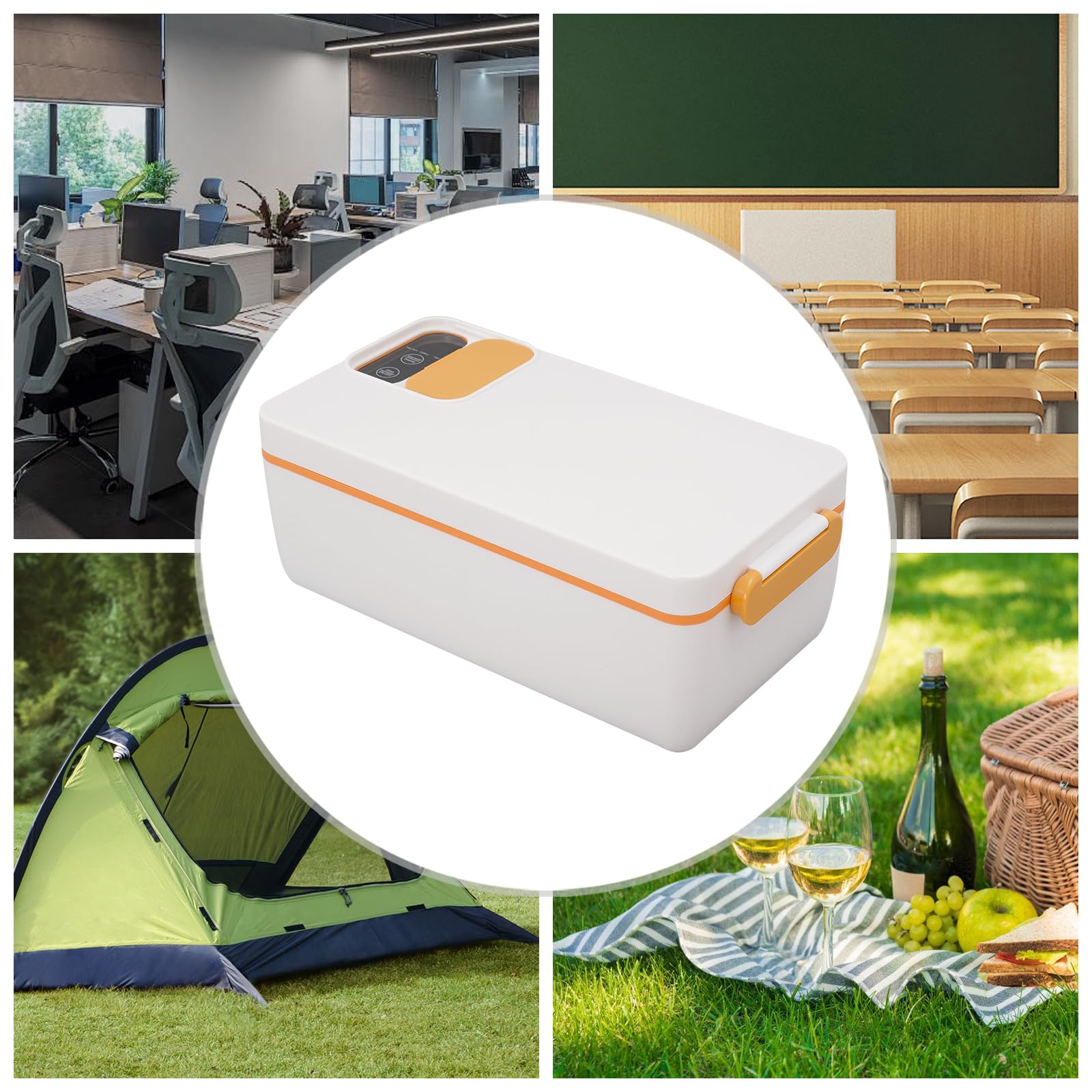Fiambrera eléctrica inalámbrica con batería de 12.000 mAh, fiambrera calefactable de 1 L con pantalla LED y temporizador, caja térmica de 40 W para trabajo, coche y camping (23 x 12,5 x 9,5