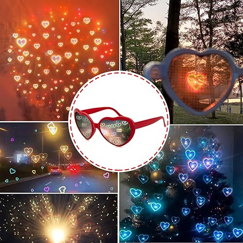 Vista 4 de Paquete de 4 lentes de difracción en forma de corazón para mujer, lentes de sol con efecto de corazón perfectos para accesorios del día de San