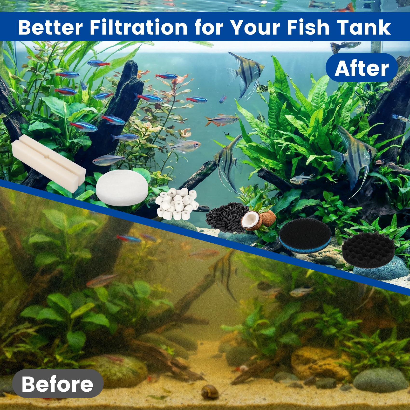 24 filtri Fx6, compatibili con filtri per acquari Fluval FX4/FX5/FX6, tra cui blocco in bio-schiuma, filtro in spugna di carbonio, anello in ceramica, borsa a rete
