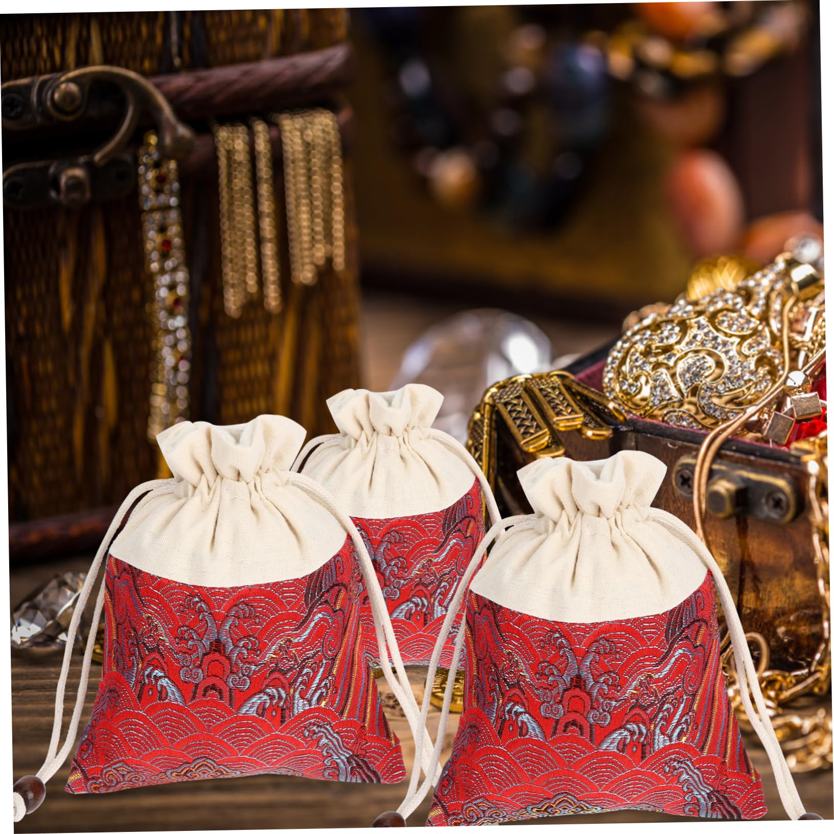 Healeved 15pièces Pochettes Cordon Brocart Pour Bijoux à Cordon Élégant Pour Fêtes Et Mariages Et Couleur Bleue