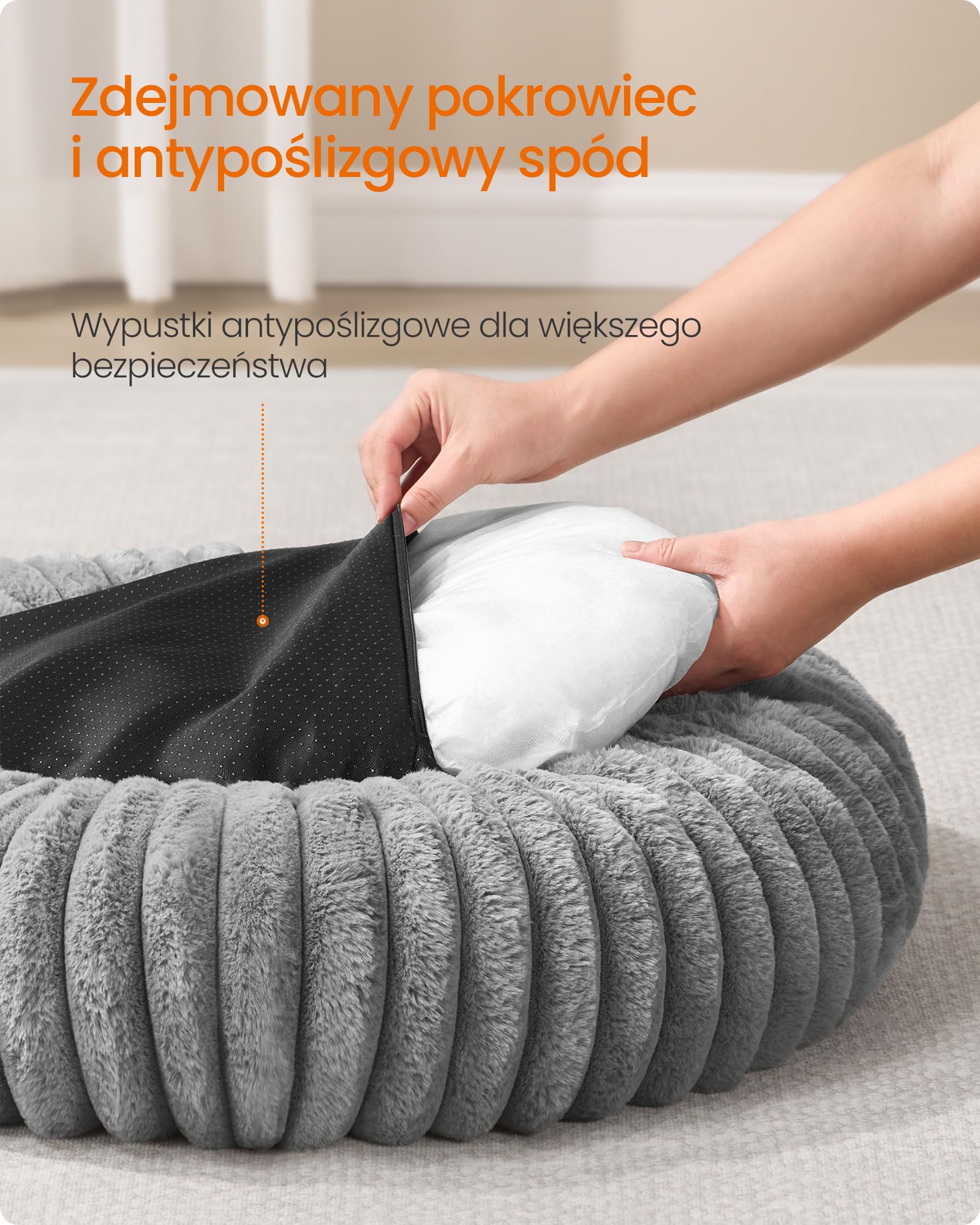 Feandrea Legowisko dla psa, legowisko dla małego kota, średnica 50 cm, zmywalna poduszka, miękka wyściółka, antypoślizgowe, gołębia szarość PGW301GD01