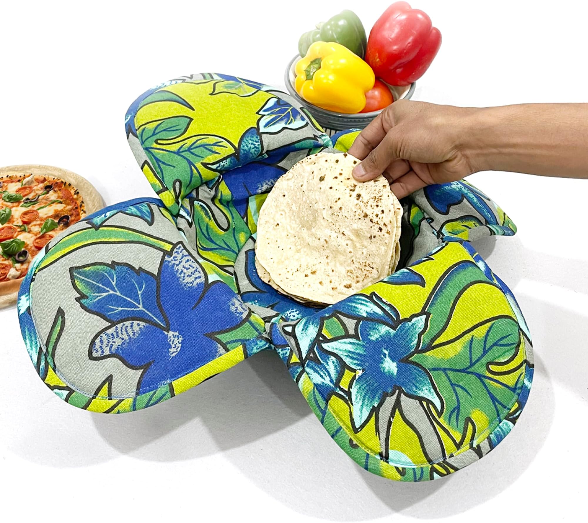 Swayam 100% Cotton Cloth Roti Casserole | Hot Chapati Box | Washable Bread Basket | 22 cm Round Roti Basket | Floral Design - Multicolour