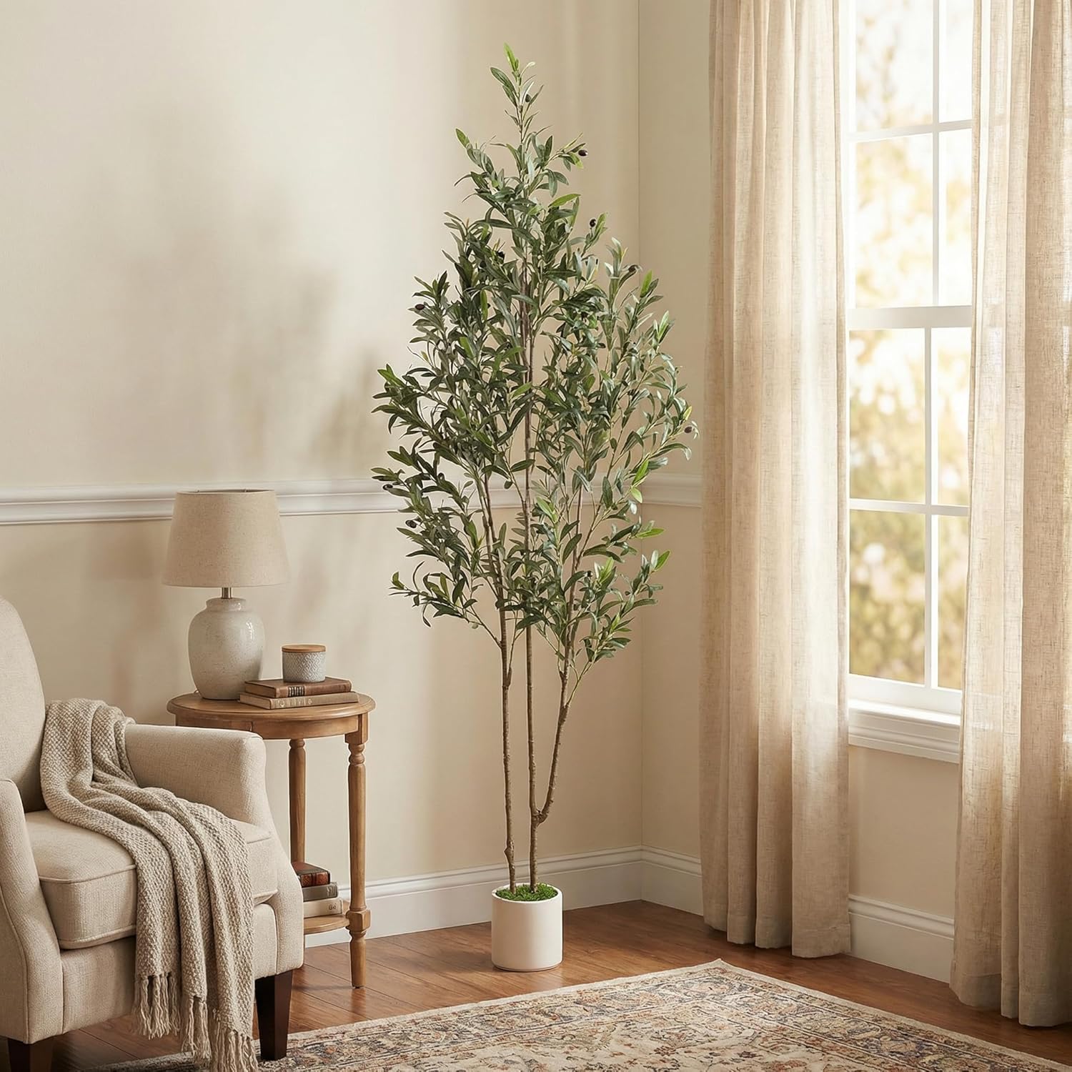 Alupssuc 6ft Olive Trees Artificial Indoor & Outdoor, Faux Olive Tree with Lively Artificial Trunk and Lifelike Fruits, Fake Potted Tree for Modern Home Office Living Room Decor