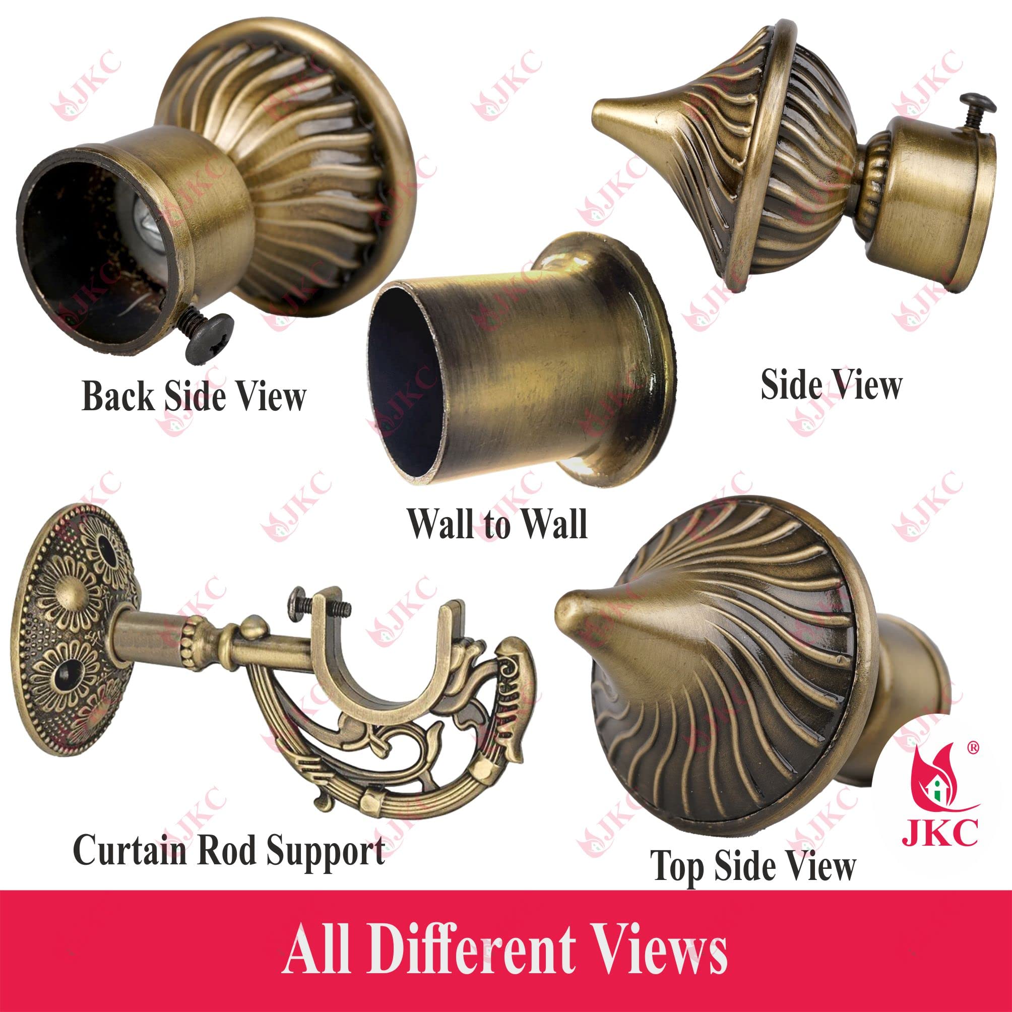 JKC Whirl Curtain Brackets and Holder with Prehistoric Look for 1 Inch Pipe (Bracket - 1 Pcs, Support - 1 Pcs & Wall to Wall - 1 Pcs) 1