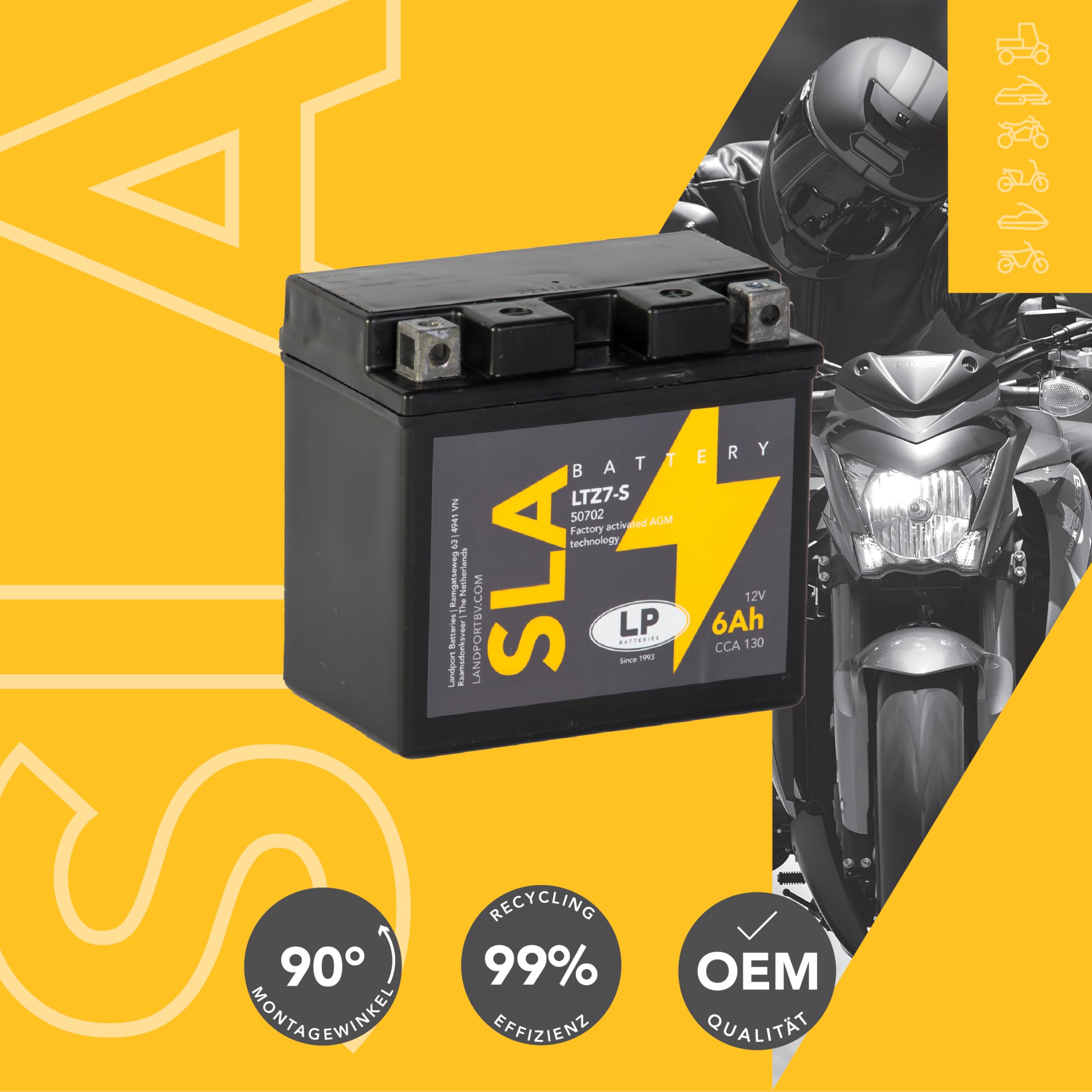 Landport LTZ7-S SLA/AGM Batterie 12 V 6 Ah compatible avec AJP PR5 250