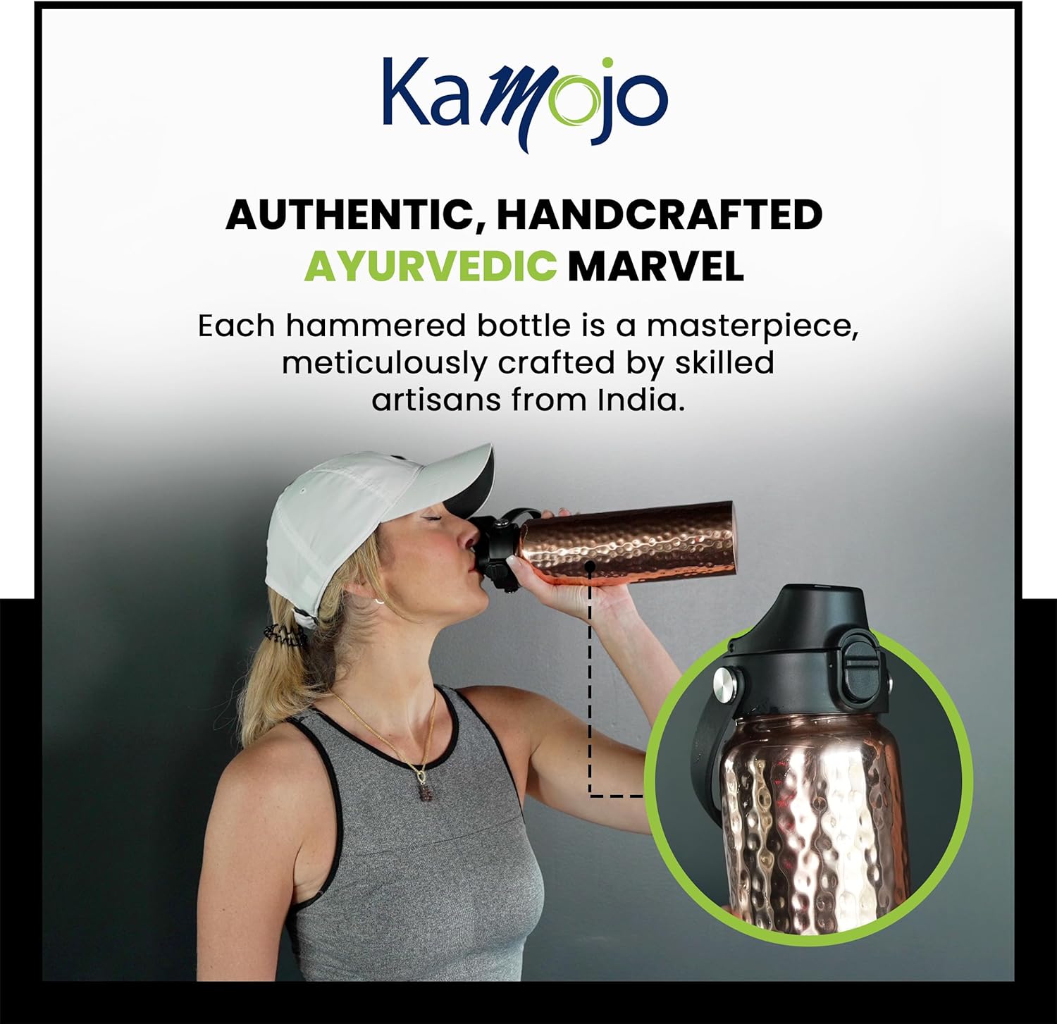 Copper Water Bottle for Drinking - Hammered 100% Pure Copper Tumbler with Push Button Lid, Removable Insulating Sleeve & Straw - Handcrafted 32 fl oz Ayurvedic Cup for Water - Image 8