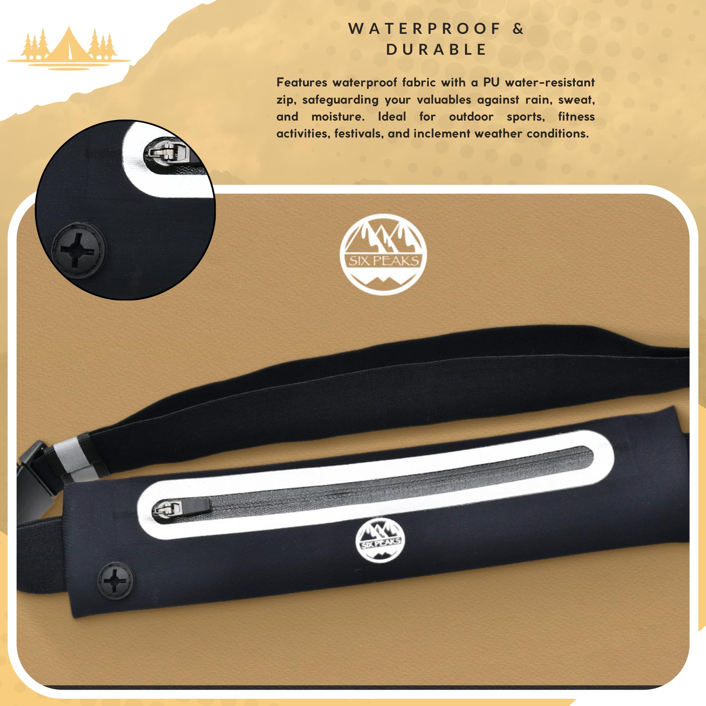 Six Peaks Ceinture de Course Extensible réfléchissante Unisexe, Noir, Taille Unique