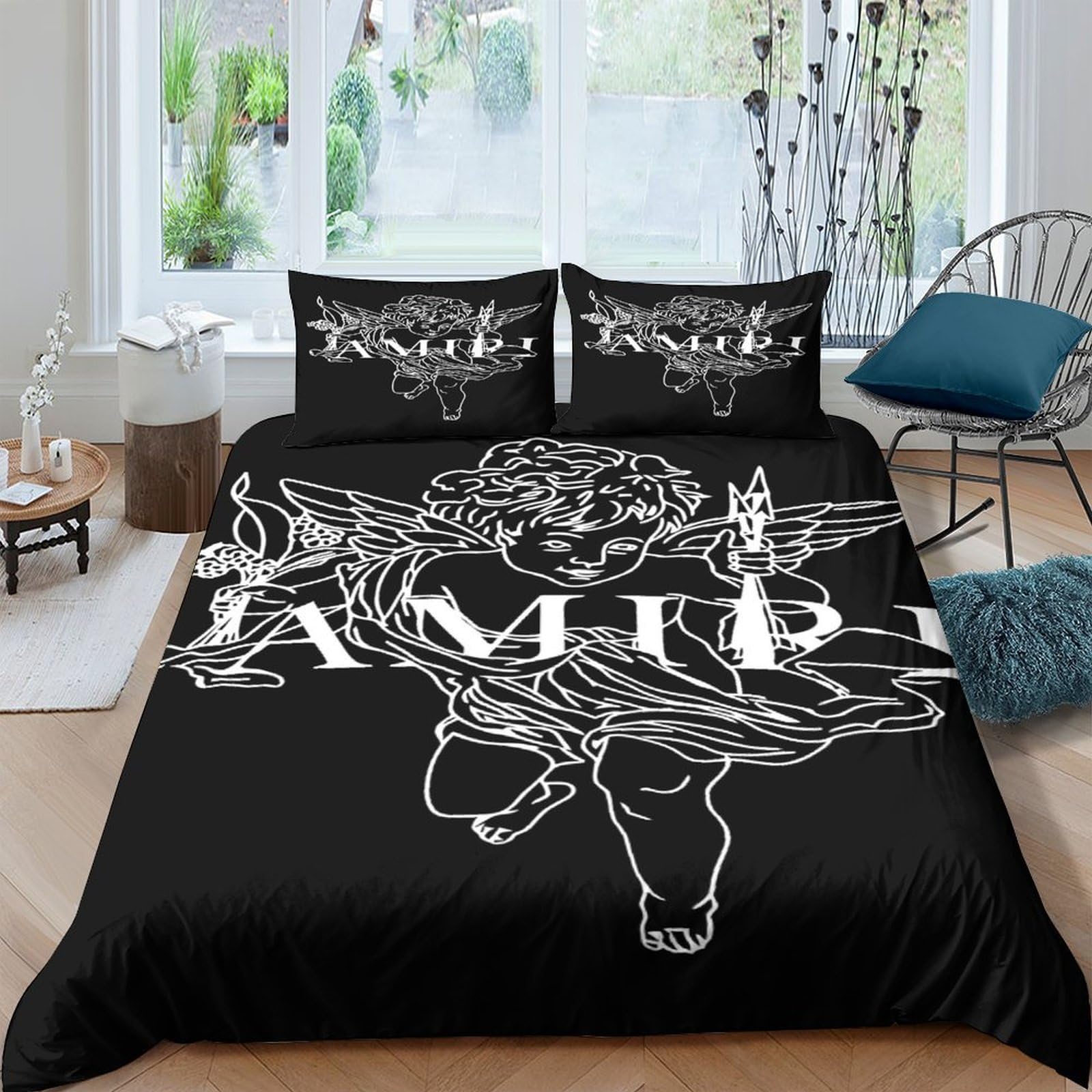 Ctjqhvkz Style-7 3D Printed Angel Graffiti Fitted Sheet Microfiber Black Cartoon Mattress Cover For Bedroom Dorm Decor Washable Single（135X200cm）