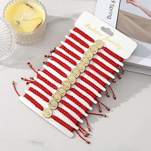 Miniatura 3 de 6-12Pieces San Benito Bracelet Handmade Red Knot String Bracelet Virgin Mary and Saint Jude Adjustable Medal Rosary Bracelet Luck Black Cord Braided