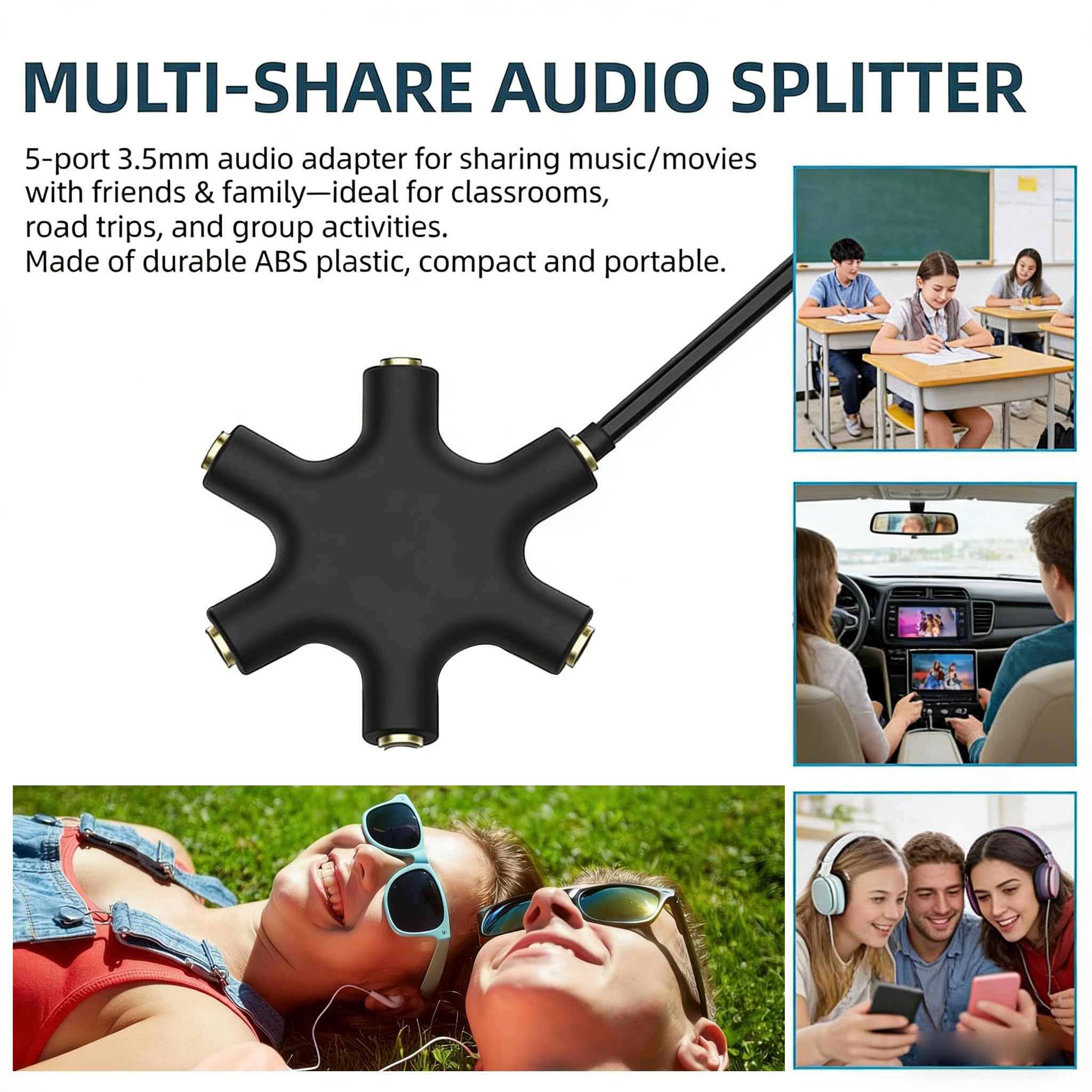 Divisor de audio hembra de 5 puertos de 3,5 mm, adaptador de conector de auriculares de 5 vías para auriculares 【Paquete de 5】
