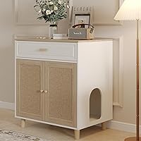 Vista 9 de Caja de arena para gatos, mueble oculto para interiores 2 en 1, armario de madera para gatos y baño con puertas de tabla de rascar y 3 cajones