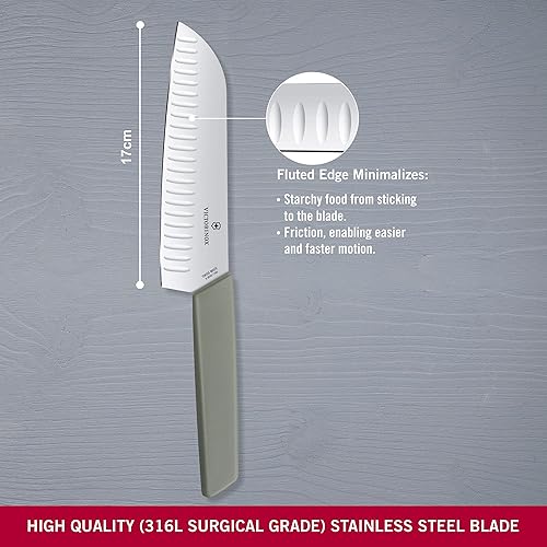 Miniatura 2 de Victorinox Kitchen Swiss Modern - Cuchillo Santoku de 7" con hoja Granton verde oliva 6.9056.17K6B