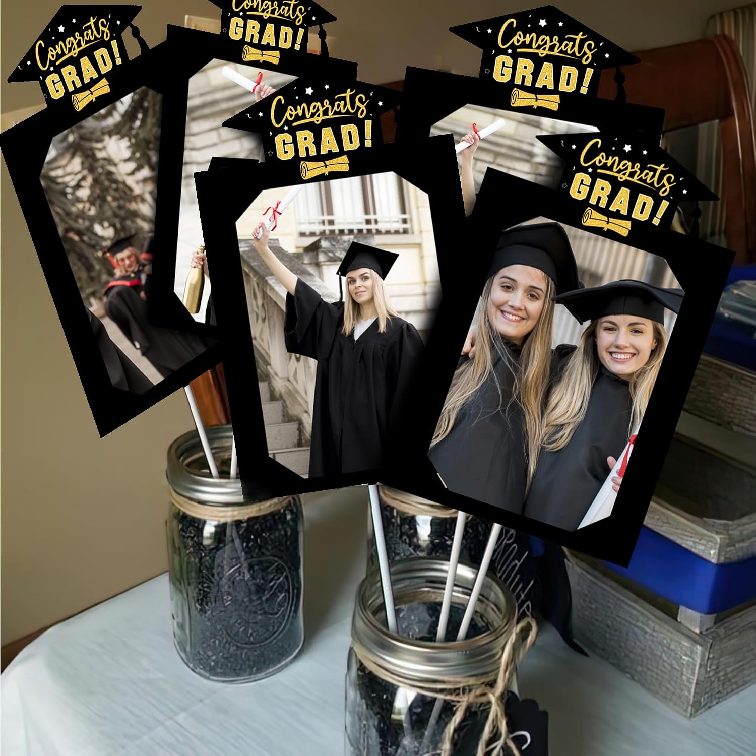 Ulmisfee Graduation Photo Holders Table Toppers Picture Centerpieces,Class of 2026 Graduation Photo Holders with Display Sticks