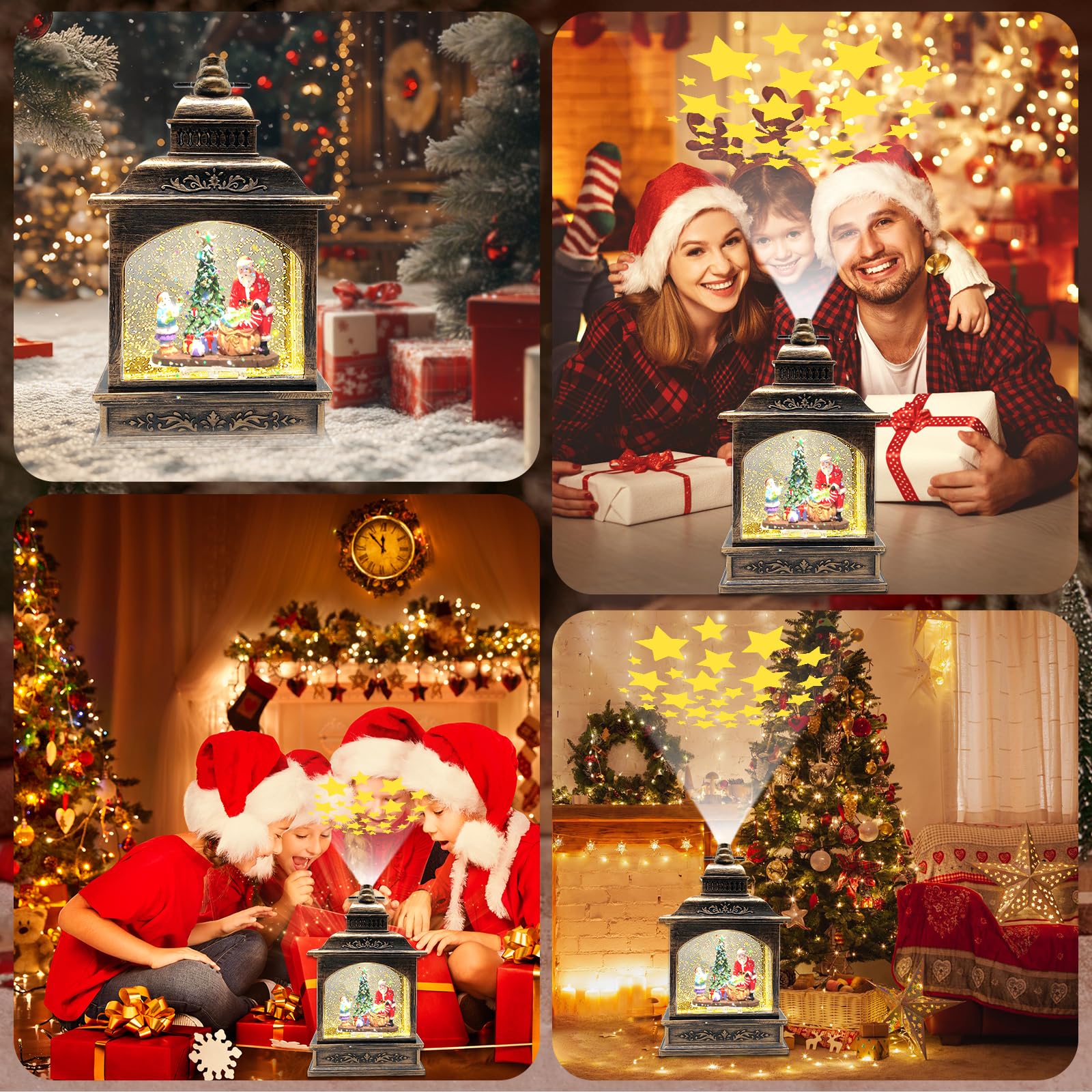 Marsyu Weihnachts Schneekugel Laterne mit Zeitschaltuhr, Beleuchtete USB/batteriebetriebene Wirbelnde Singende Wasserlaterne, Schneekugel Laterne für Erwachsene Kinder, Weihnachtsdekoration/Geschenk