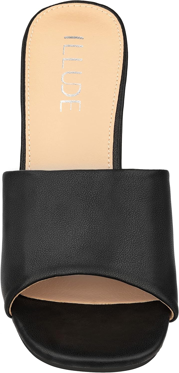 ILLUDE Women’s Block Heel Single Strap Square Toe Heeled Sandal Slip On Mule - Demi - Image 4