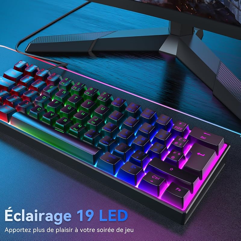 TECURS MK203 Kompakt Mechanikus Billentyűzet 60% Méretben - Fekete Vezetékes Gaming Klaviatúra AZERTY Kiosztással
AI: I need to create a Hu
