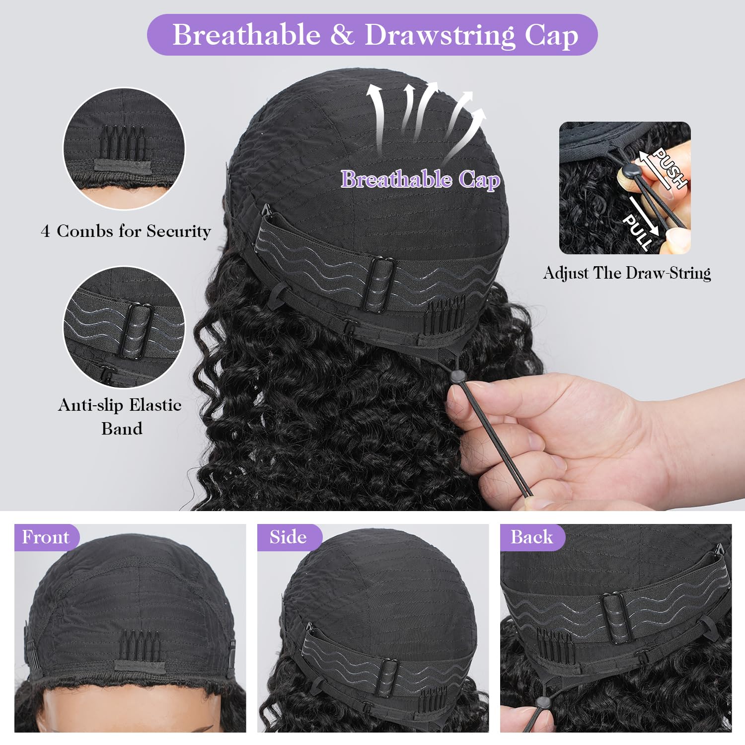 22 inch Half Wig Human Hair Jerry Curly 200% Density, Wear and Go Half Wig Glueless, 3 in 1 Drawstring Seamless Flip Over with Adjustable String Beginner Friendly Half Wigs for Black Women