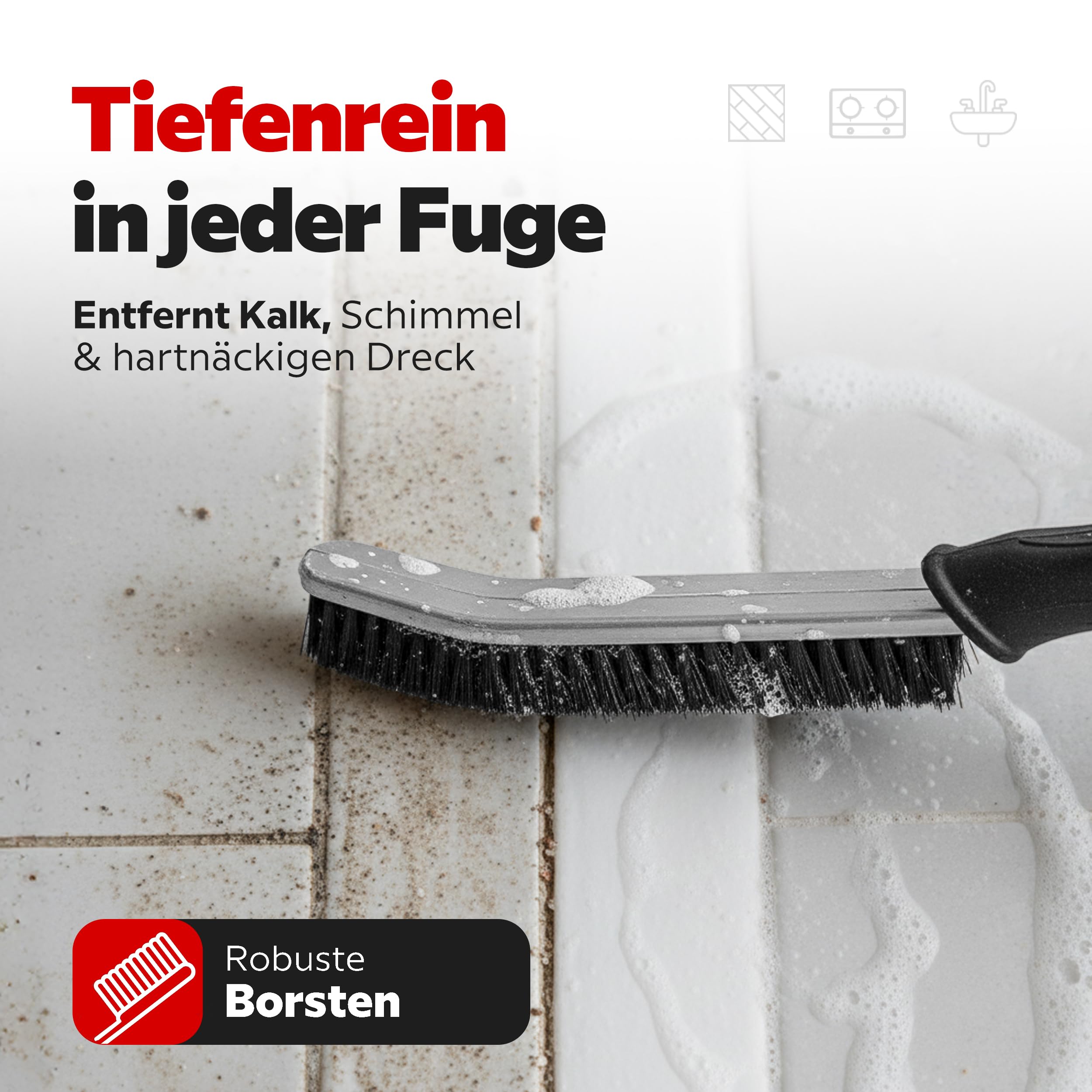 ONBEST Fugenbürste 3er Set mit großem Griff | Reinigungsbürste, Fugenreiniger und Fliesenreiniger für Badezimmer, Bad und Küche, gegen Schmutz und Kalk in Fugen