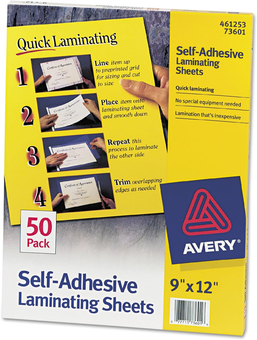Self-Adhesive Lamination Sheets, 9" x 12" Sheets, 50/BX