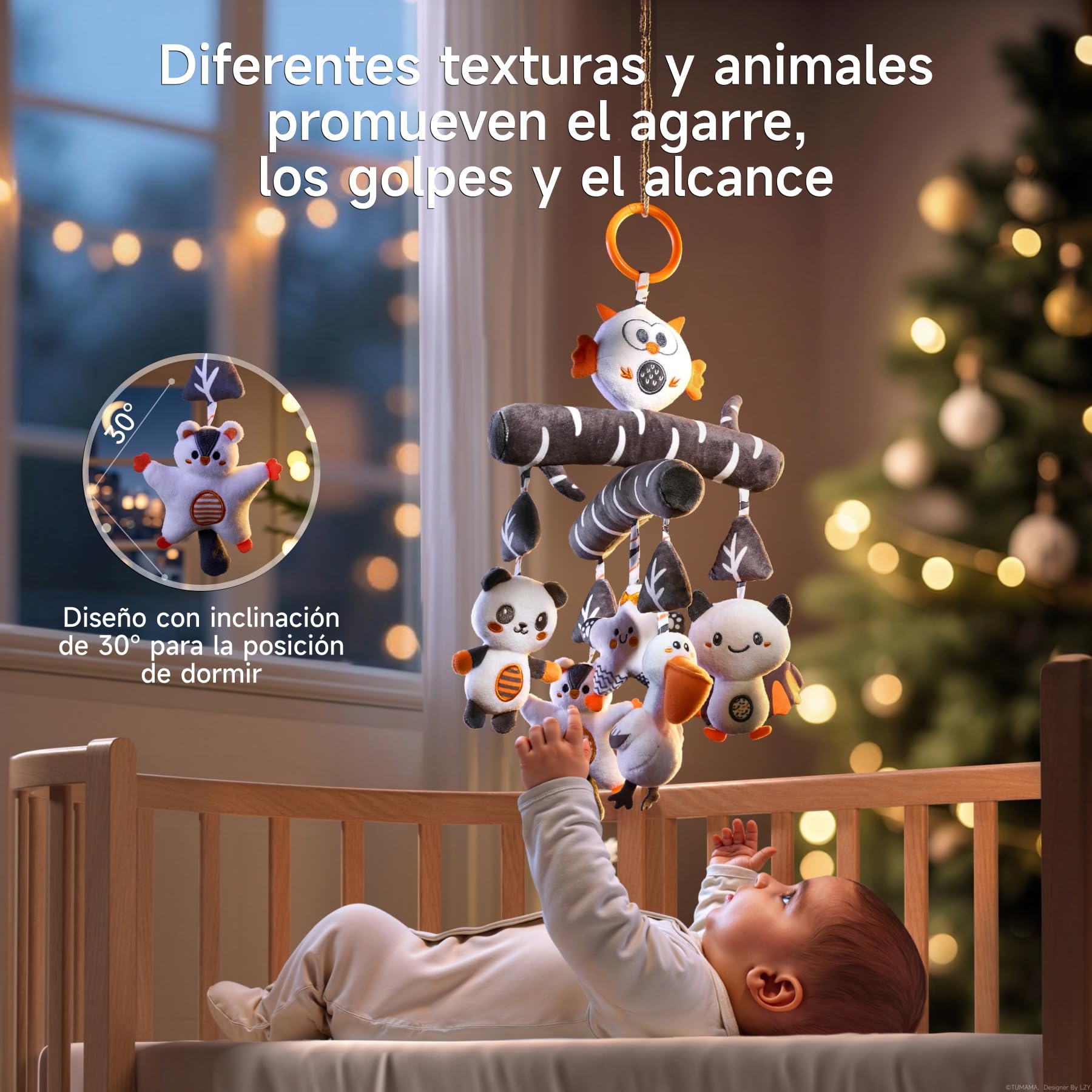 TUMAMA Juguetes Carro Bebes 0 2 3 5 6 9 Meses con Sonido, Blanco y Negro Sonajero Juguete para Bebe, Peluche Animales Colgante Juegos Recien Nacido Niños Niñas Cuna Coche Carrito Cochecitos Regalos