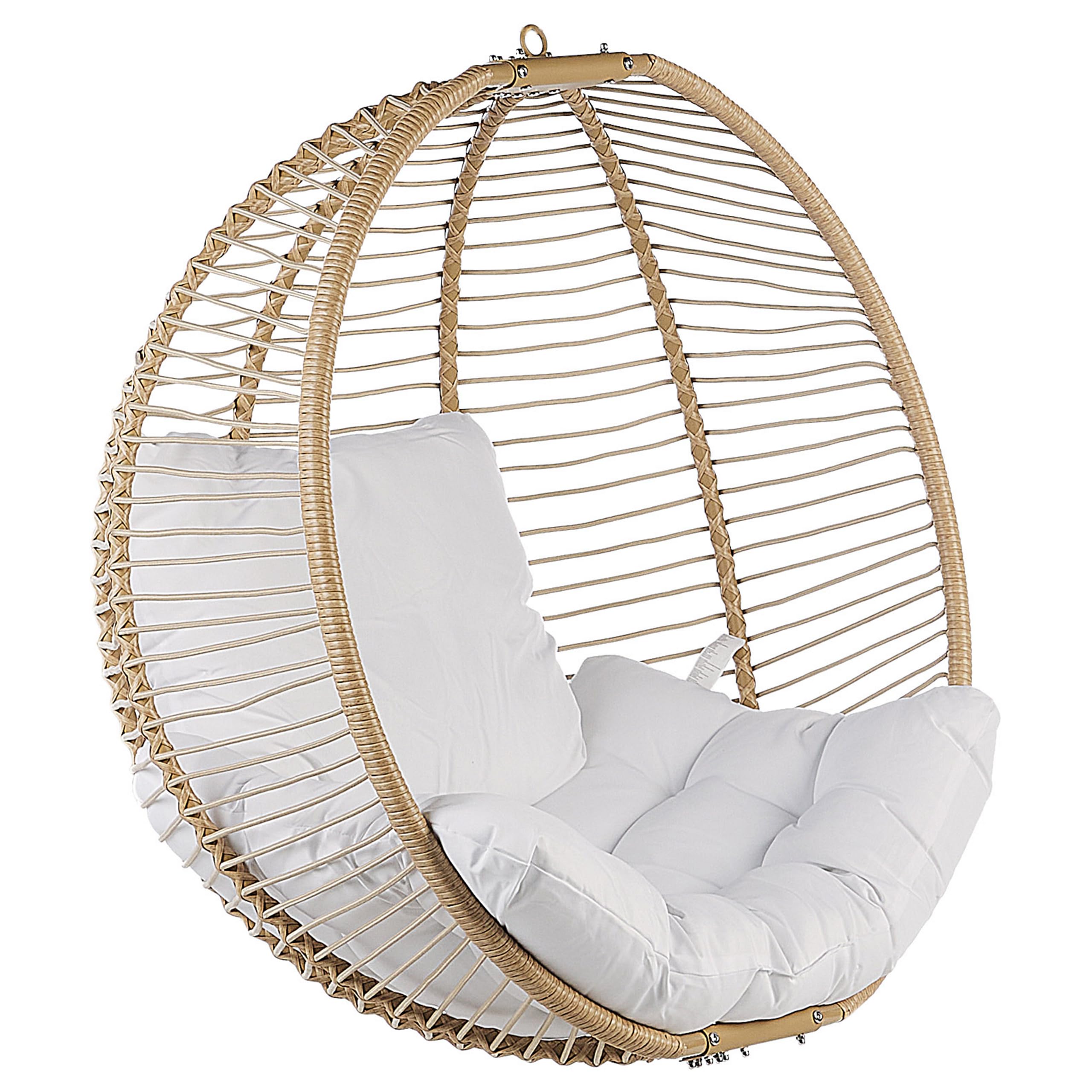 Silla Colgante con Soporte Beige Blanco Metal cojín Sala de Estar Exterior Arco