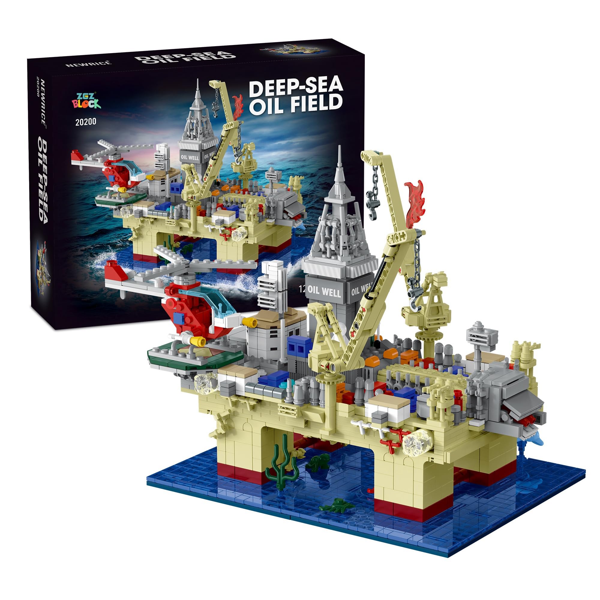 ZGZBLOCK Offshore Oil Platforms Architectural Construction Kit with LED Lights, Offshore Drilling Platforms Building Blocks Toy, for Teenagers from 12 Years, Adults (1962 Pieces)