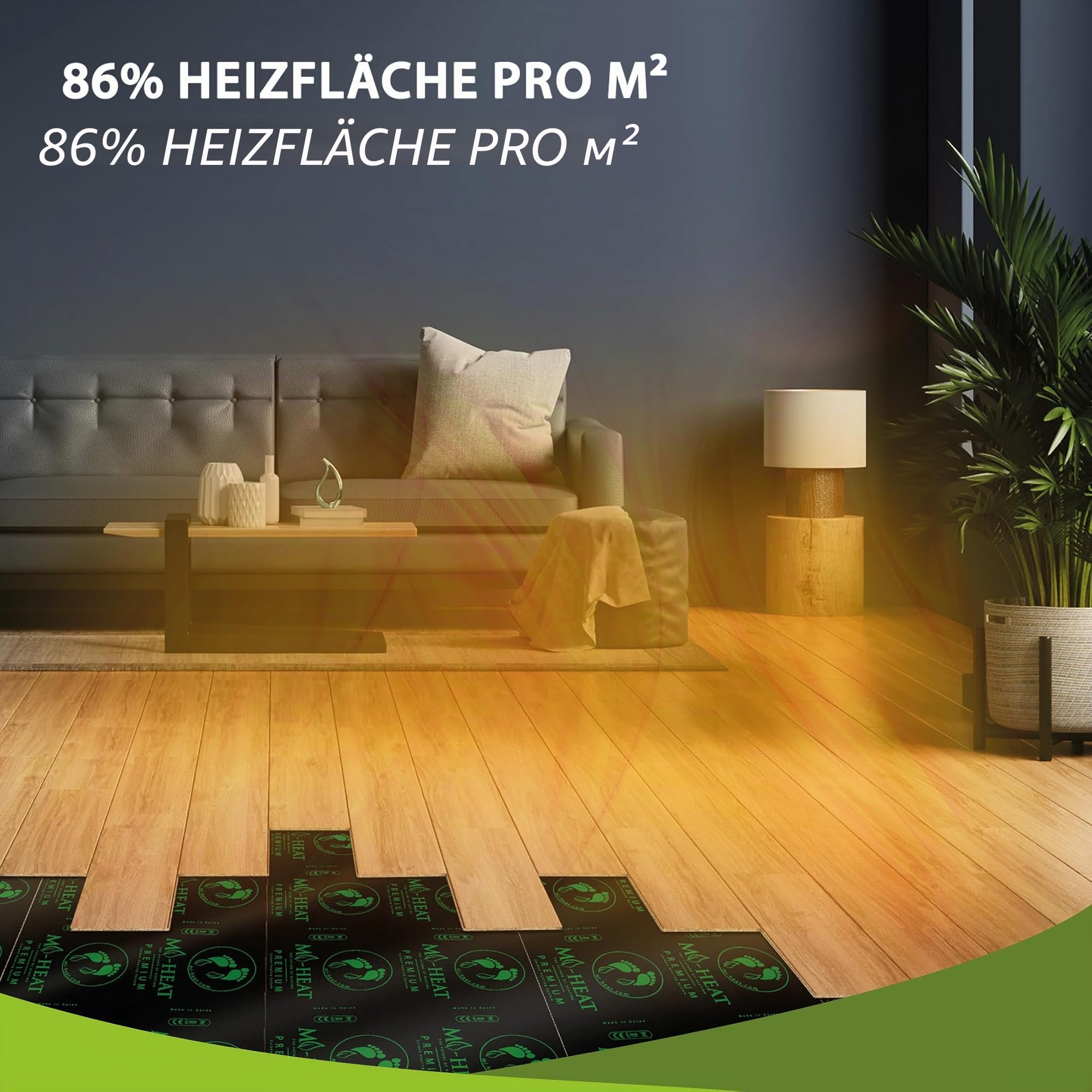 Mi-Heat Premium Bodenheizung elektrisch 230V, Infrarot Heizfolie 50 cm, 130 W/m², 0,5 x 4 m (2 m²) Rollenware für Laminat und Parkett, Heizfilm, kürzbar alle 25 cm