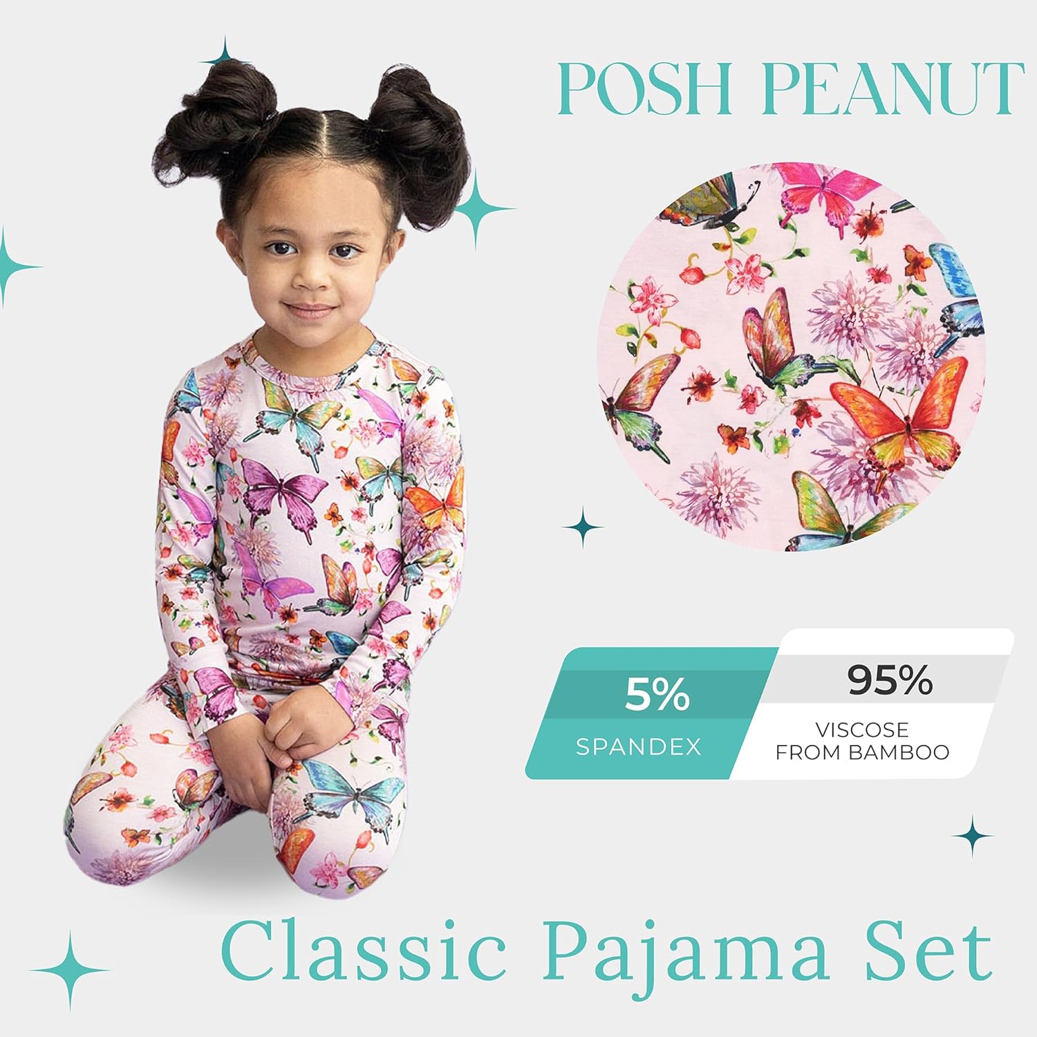 Posh Peanut Girls Pajamas - Soft, Viscose from Bamboo PJs for Kids - Matching, Long Sleeve Toddler Pajamas for Girls