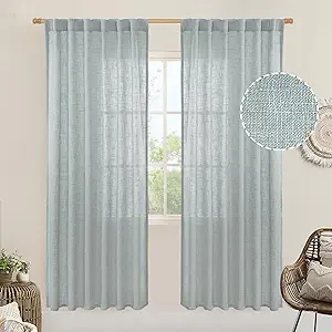 LAMIT 80 inch Linen Living Room Curtains, Faux Linen Textured Light Filtering Drapes Back Tab and Rod Pocket Boho Panels for Farmhouse/Bedroom, 2 Panels, 52 x 80 Inch, Greyish Blue