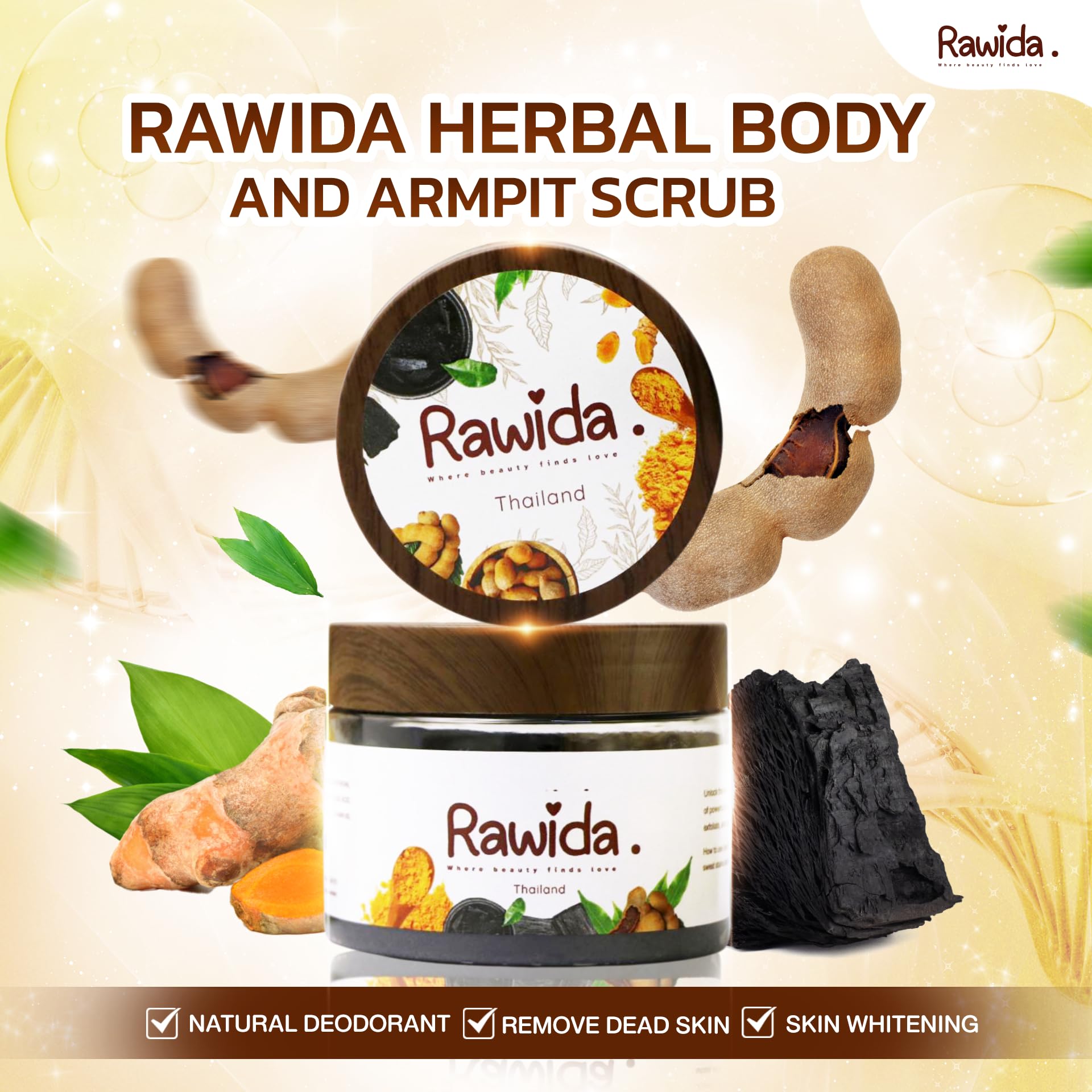 Rawida Underarm Detox Scrub with Activated Charcoal for Fresh, Even-Toned Skin – Gentle Armpit Scrub to Reduce Odor & Discoloration - Armpit Detox for Women & Men to Cleanse, Moisturize, & Brighten